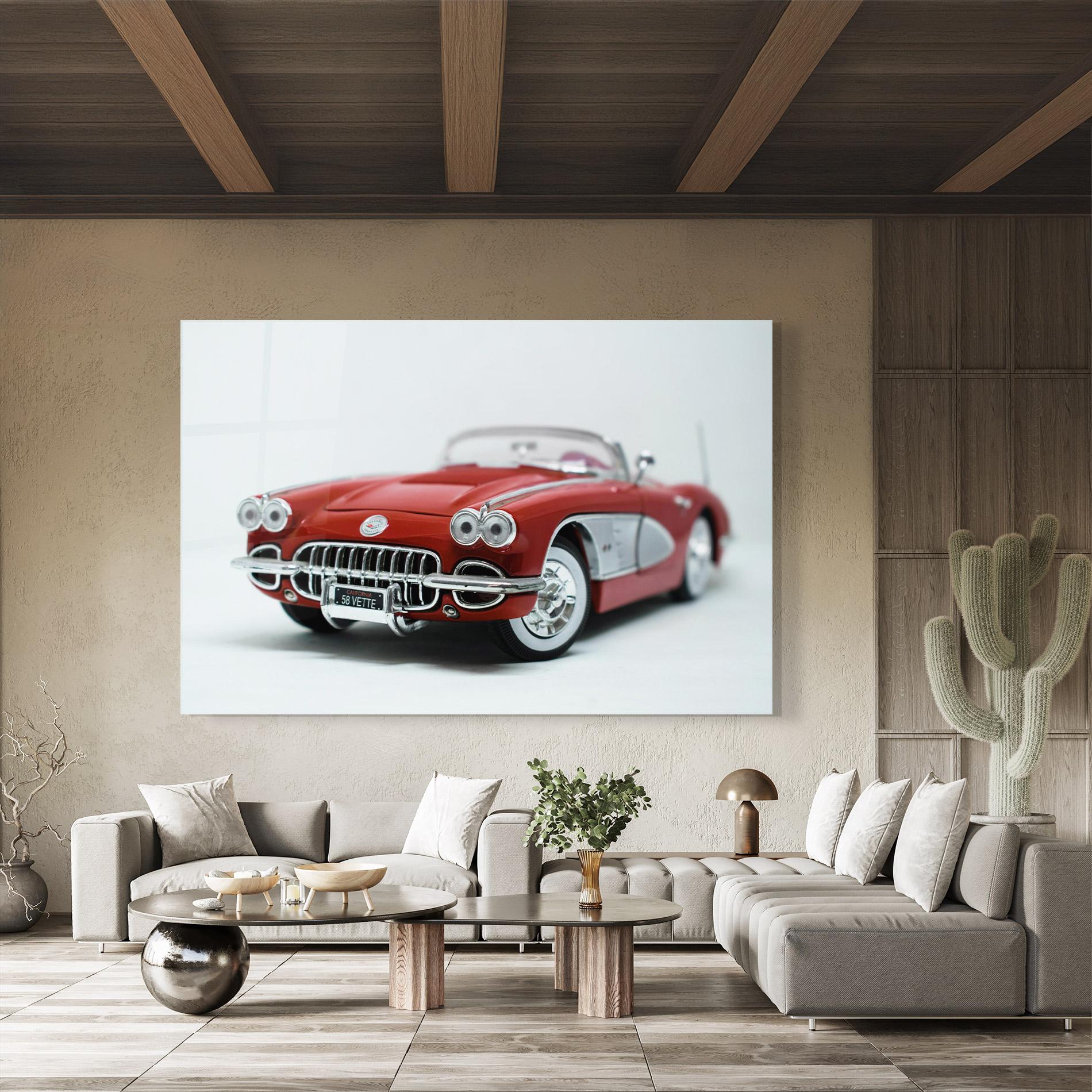 Tablou Sticla Vintage Red Car mockup 8