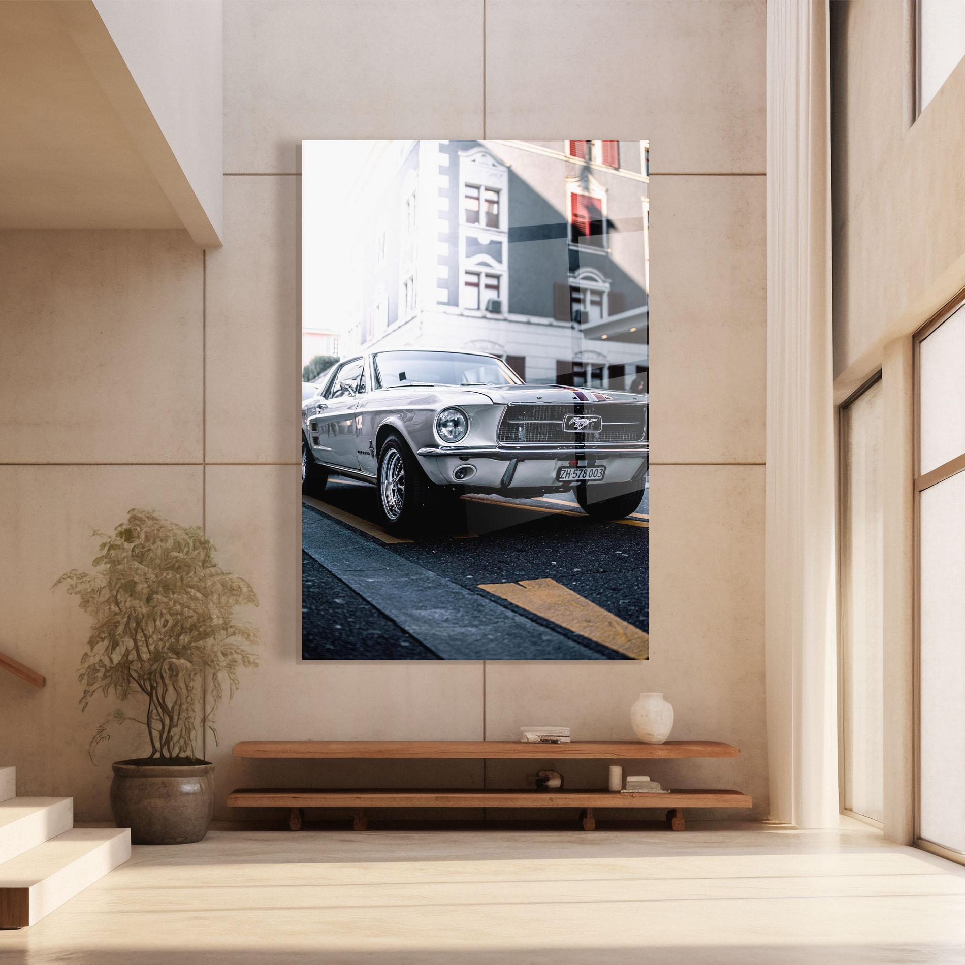 Tablou Sticla Vintage White Car mockup 8