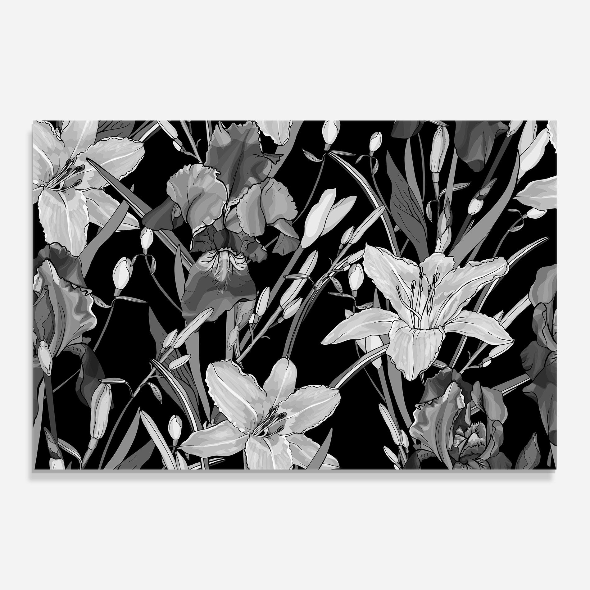 Tablou Sticla Grey Flowers Art mockup 0