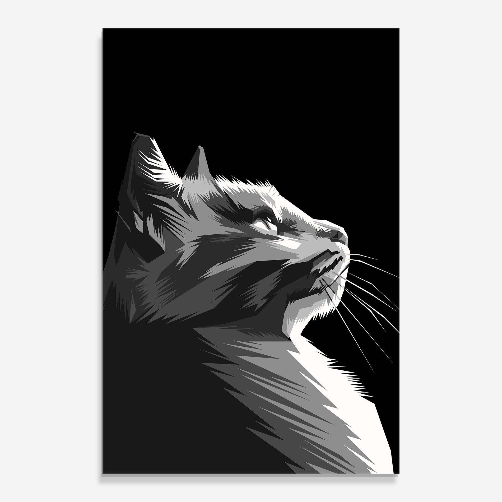 Tablou Sticla Grey Cat On Black mockup 0