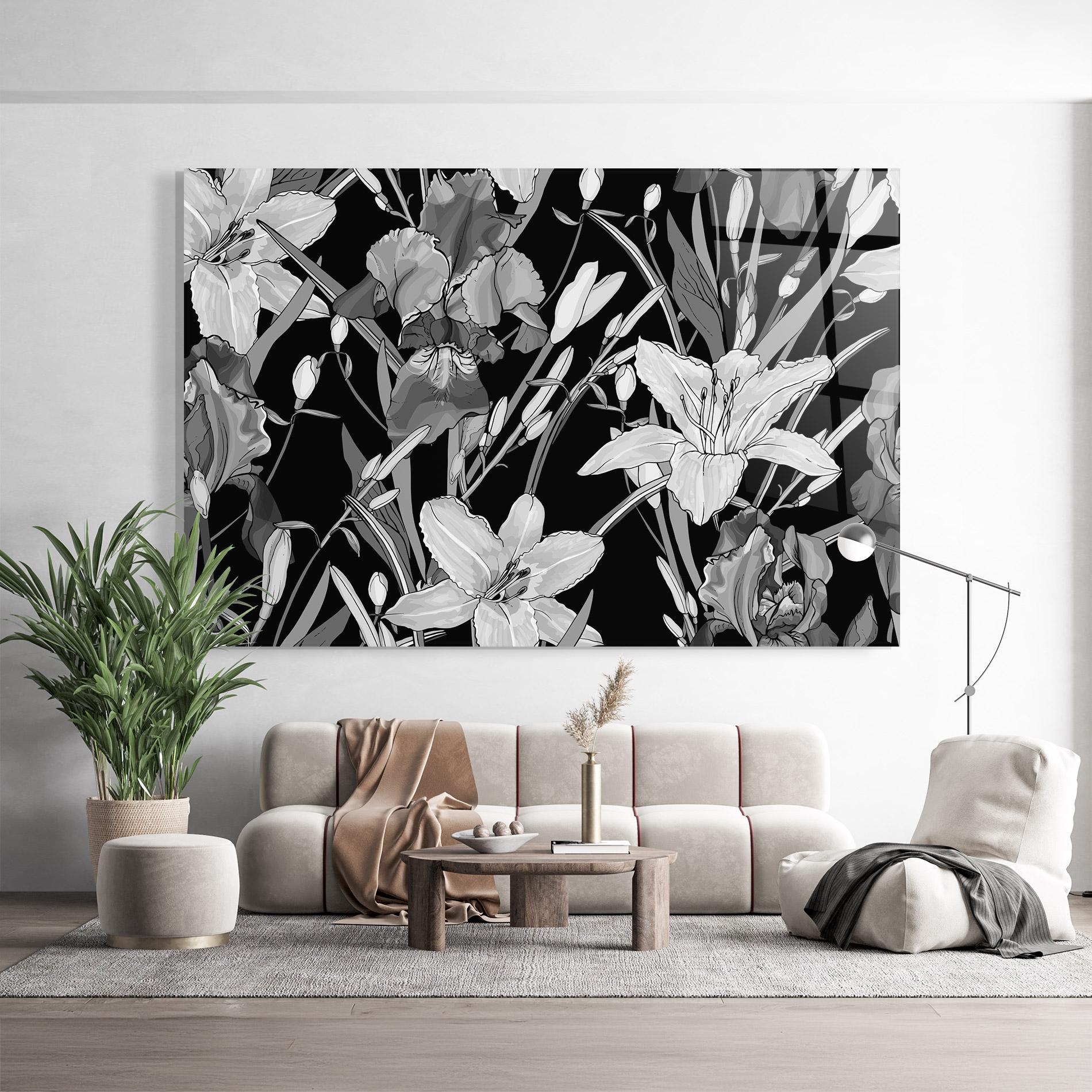 Tablou Sticla Grey Flowers Art mockup 9