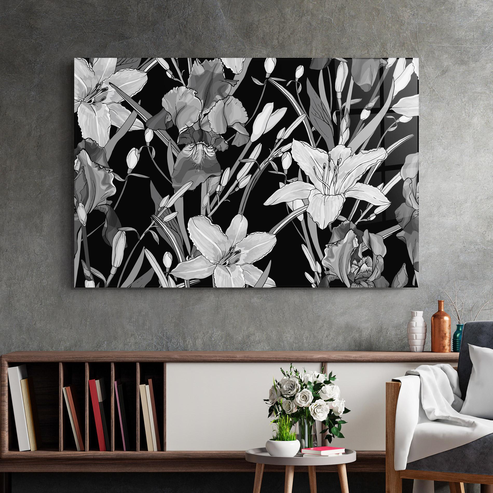 Tablou Sticla Grey Flowers Art mockup 2