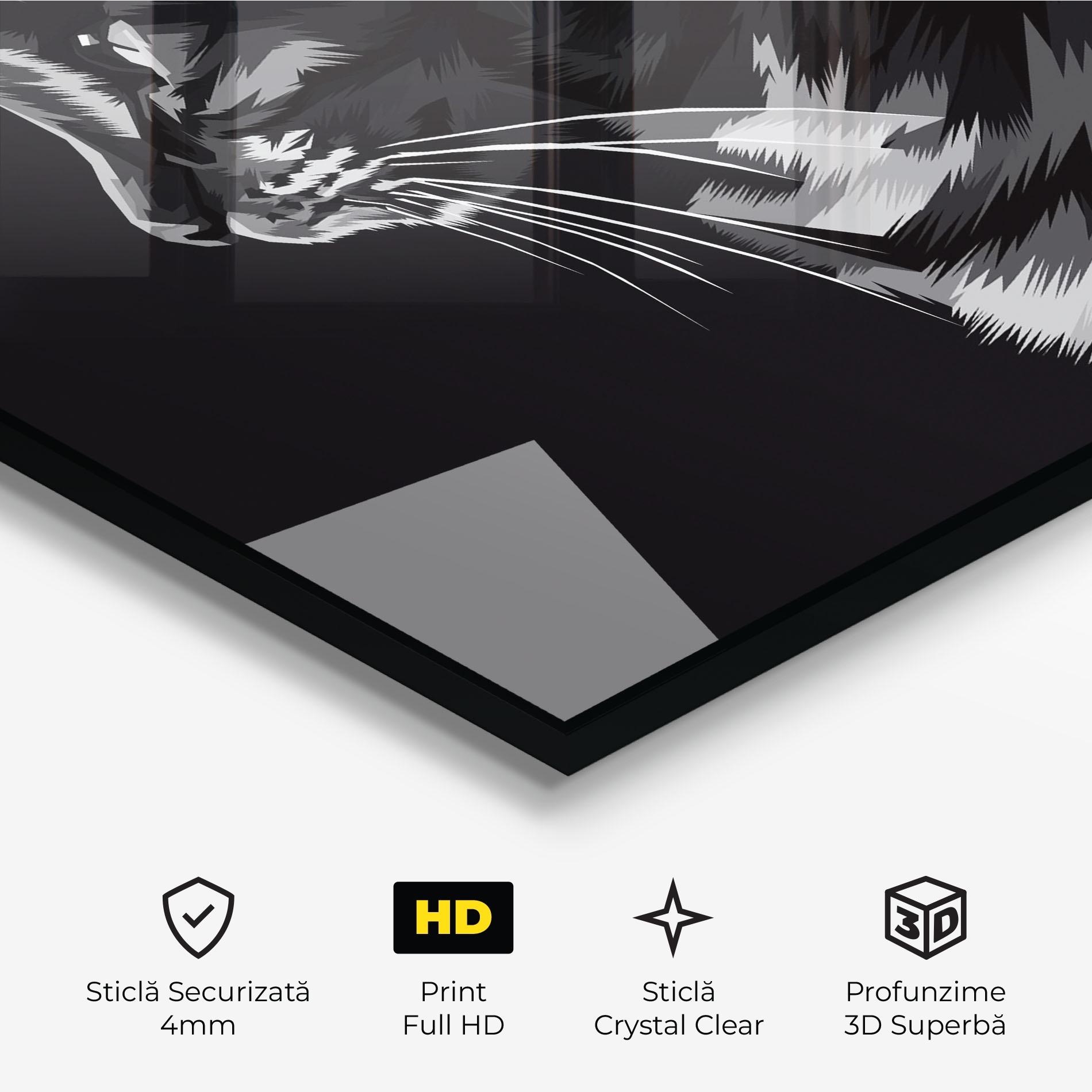 Tablou Sticla Black Grey Cat mockup 3