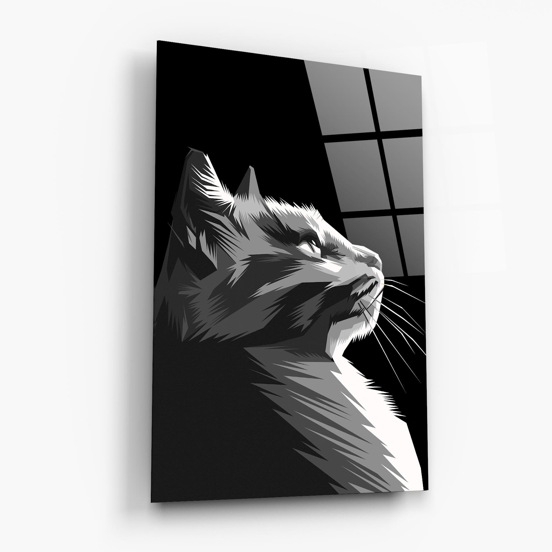 Tablou Sticla Grey Cat On Black mockup 6