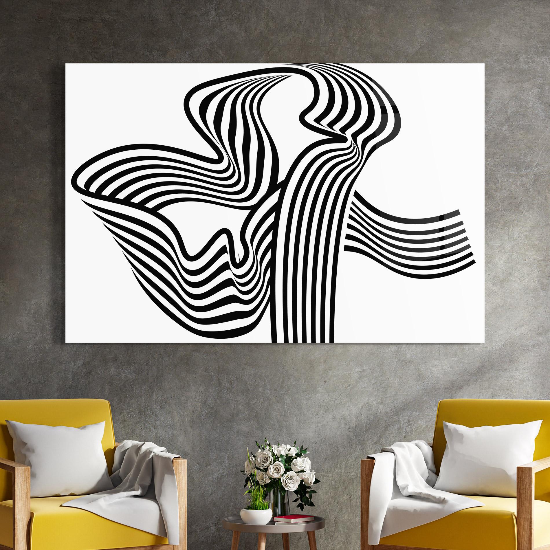 Tablou Sticla Black White Wave mockup 4