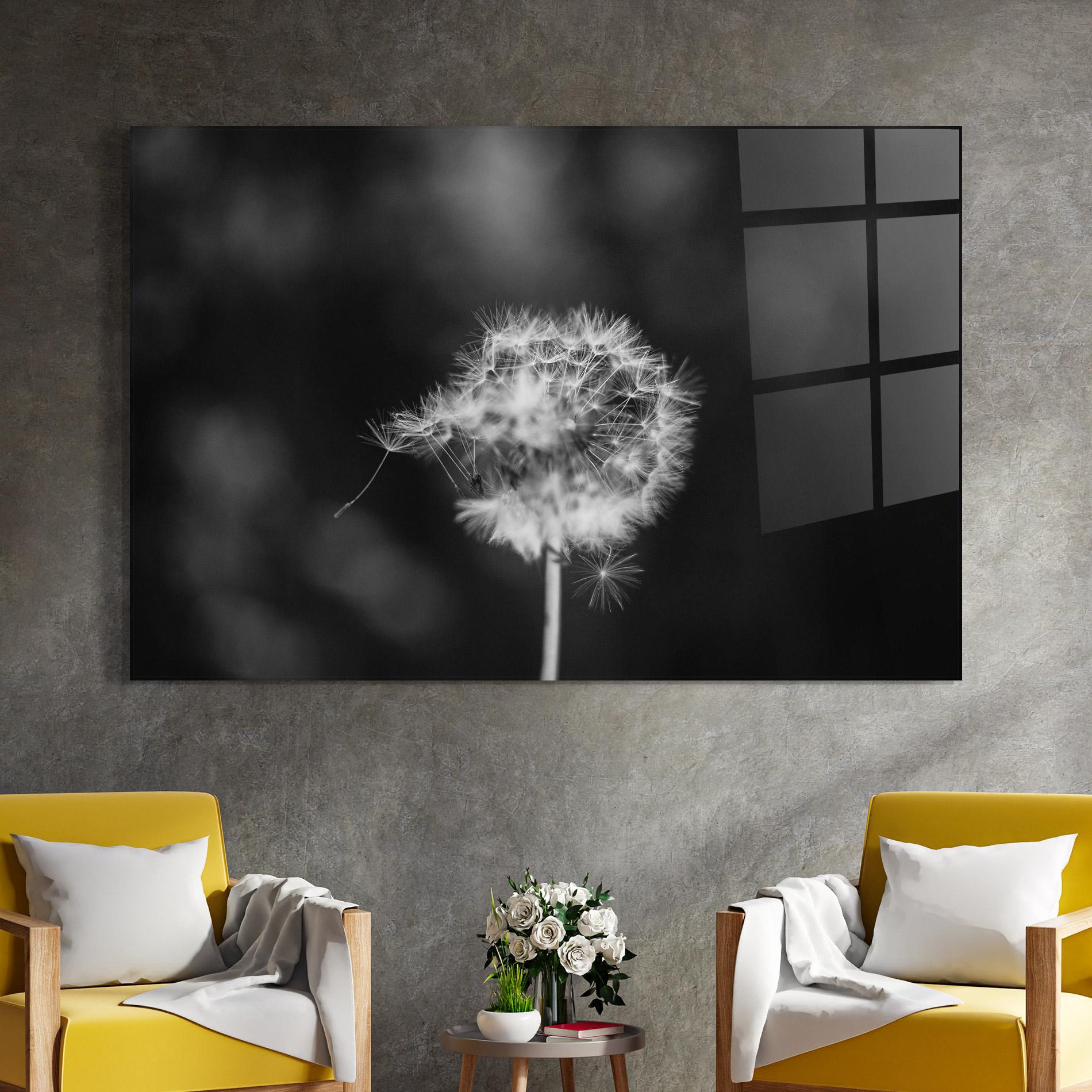 Tablou Sticla Grey Dandelion mockup 4