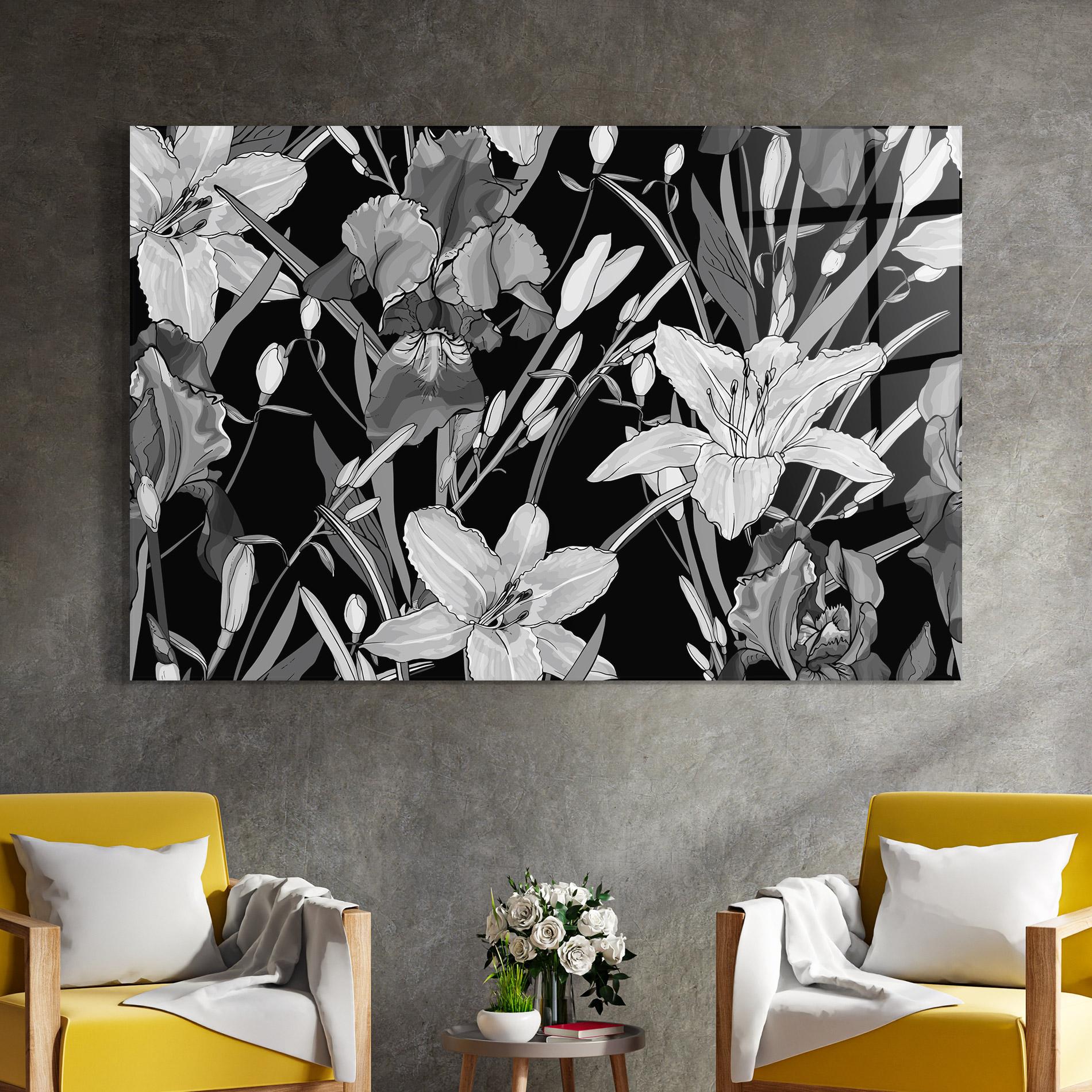 Tablou Sticla Grey Flowers Art mockup 4