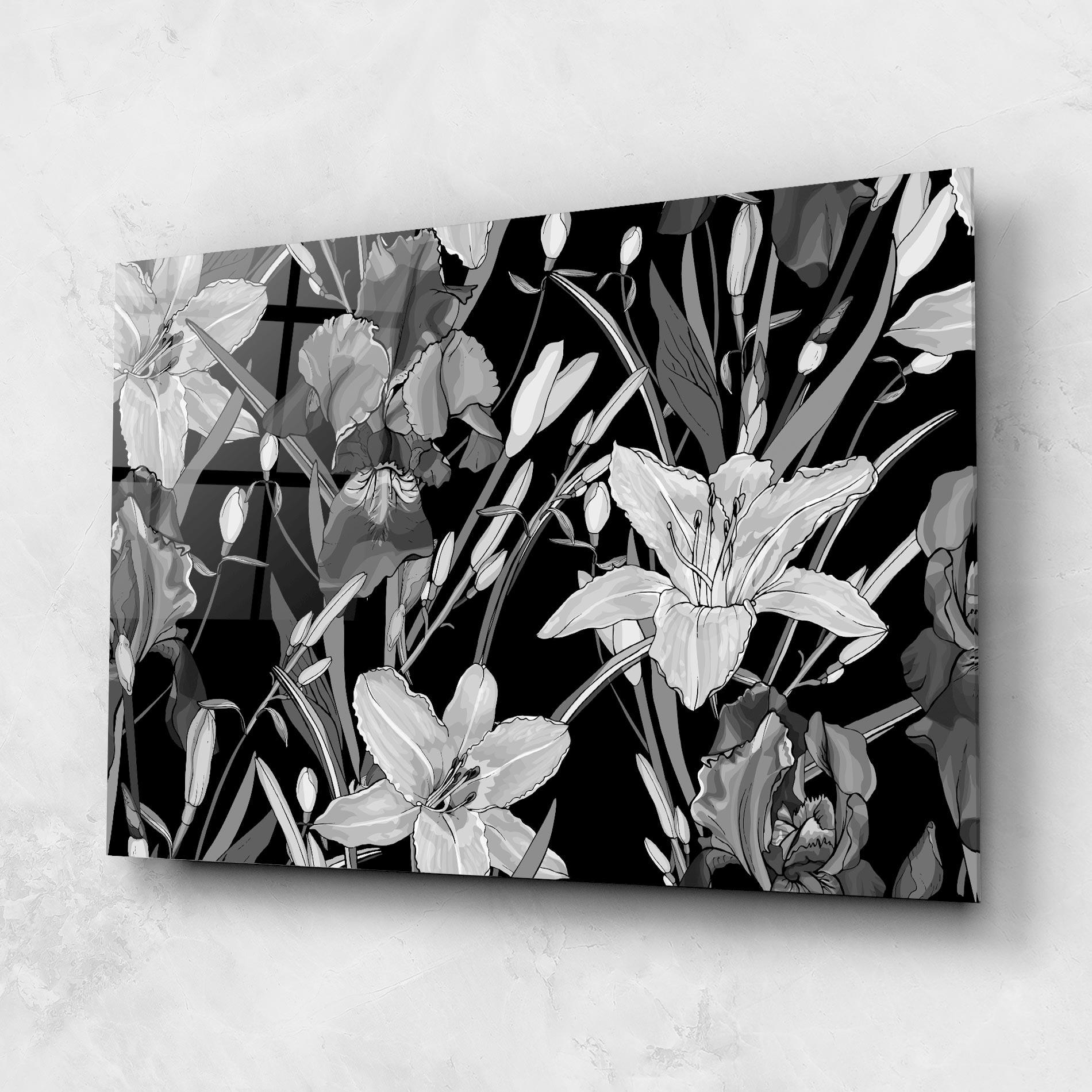 Tablou Sticla Grey Flowers Art mockup 1