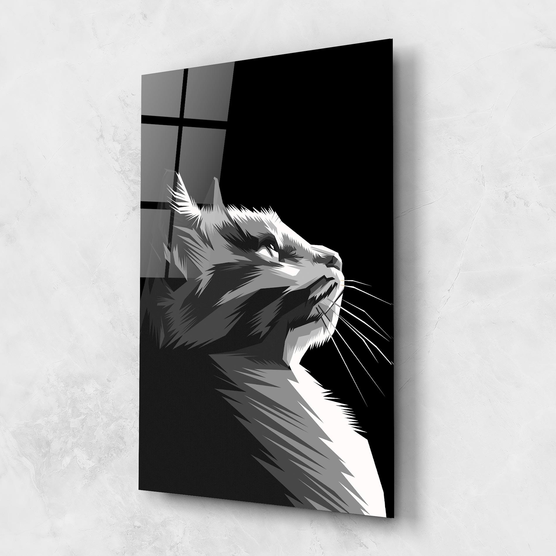 Tablou Sticla Grey Cat On Black mockup 1