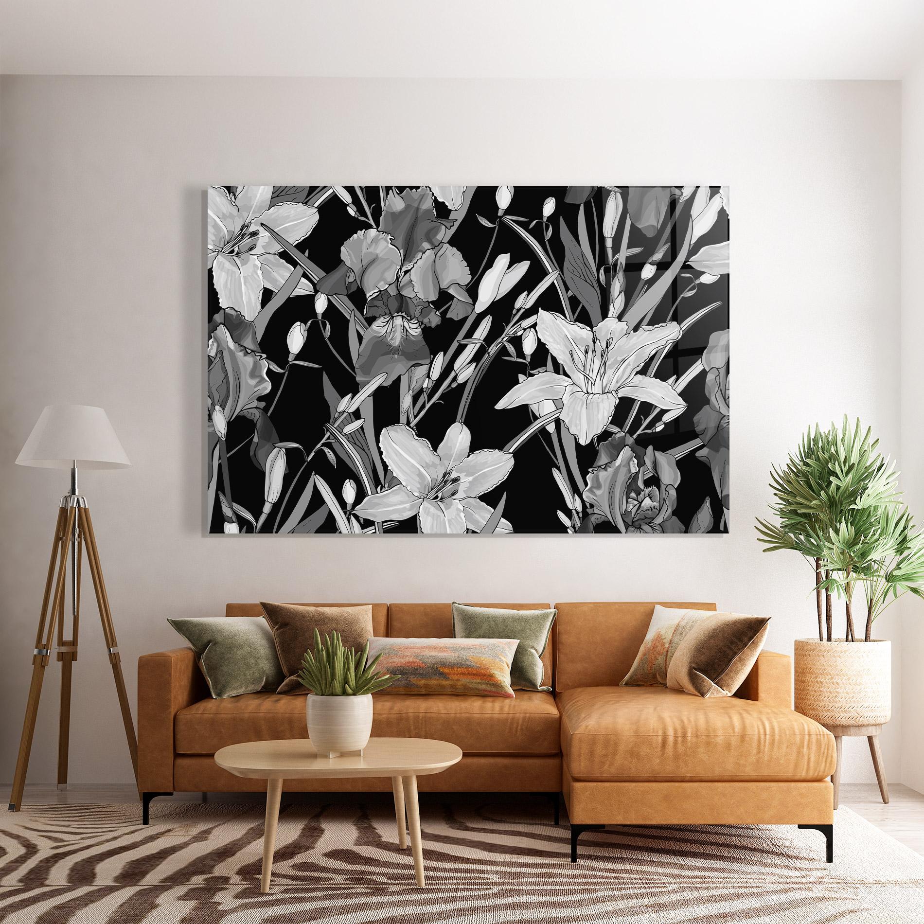 Tablou Sticla Grey Flowers Art mockup 7