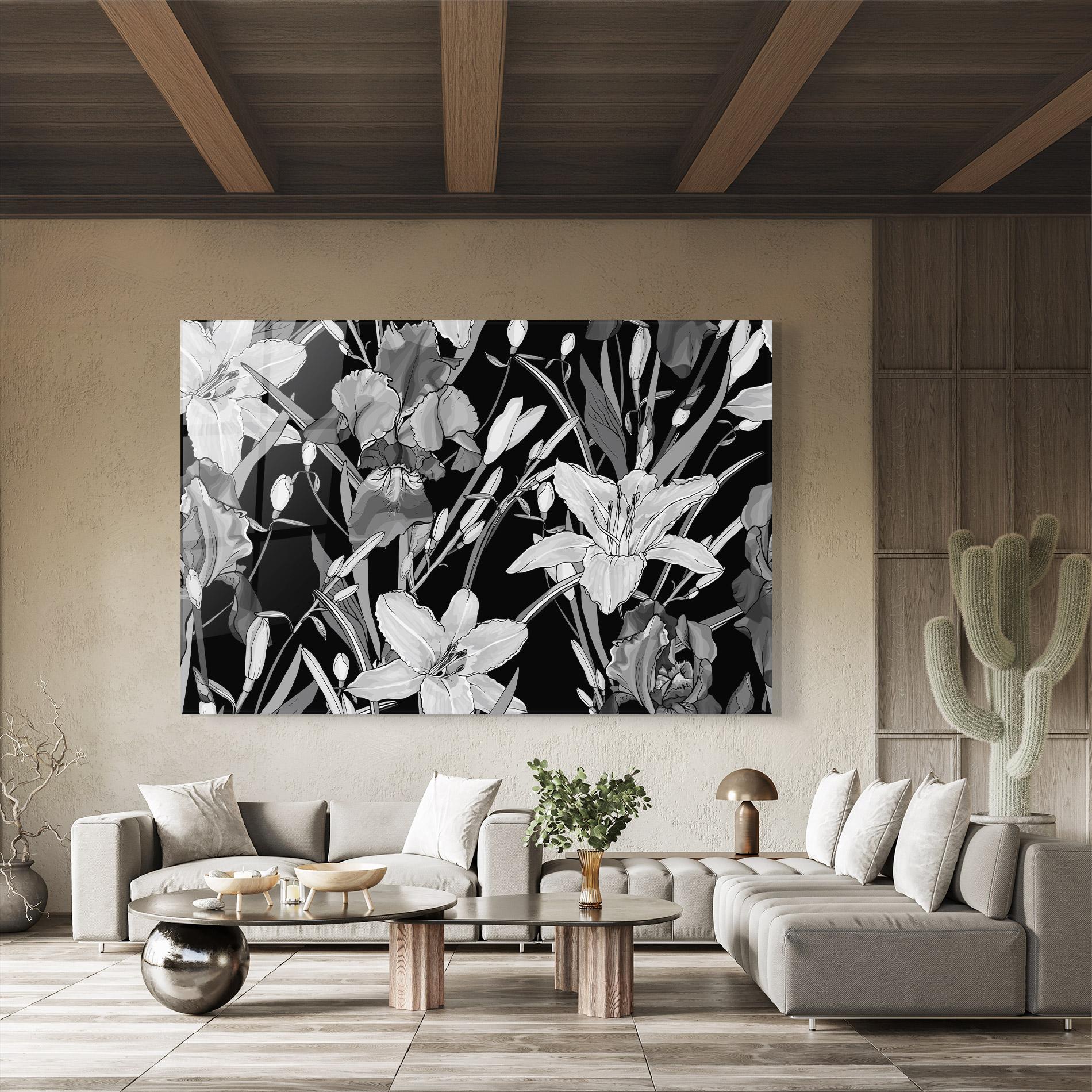 Tablou Sticla Grey Flowers Art mockup 8