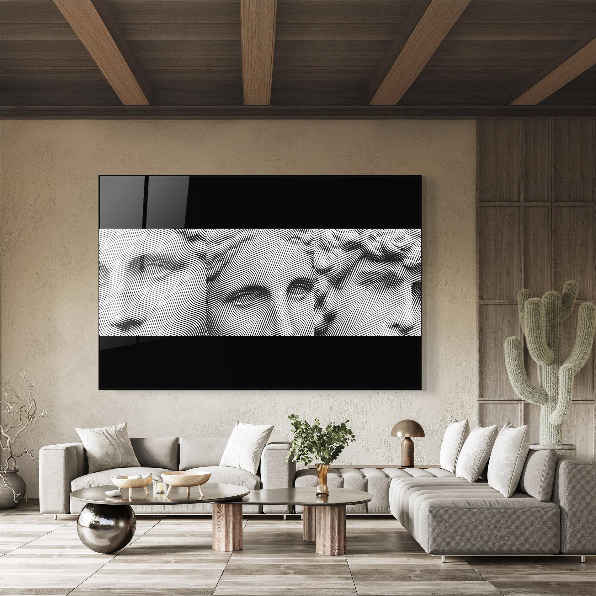 Tablou Sticla Statue Line Faces mockup 8