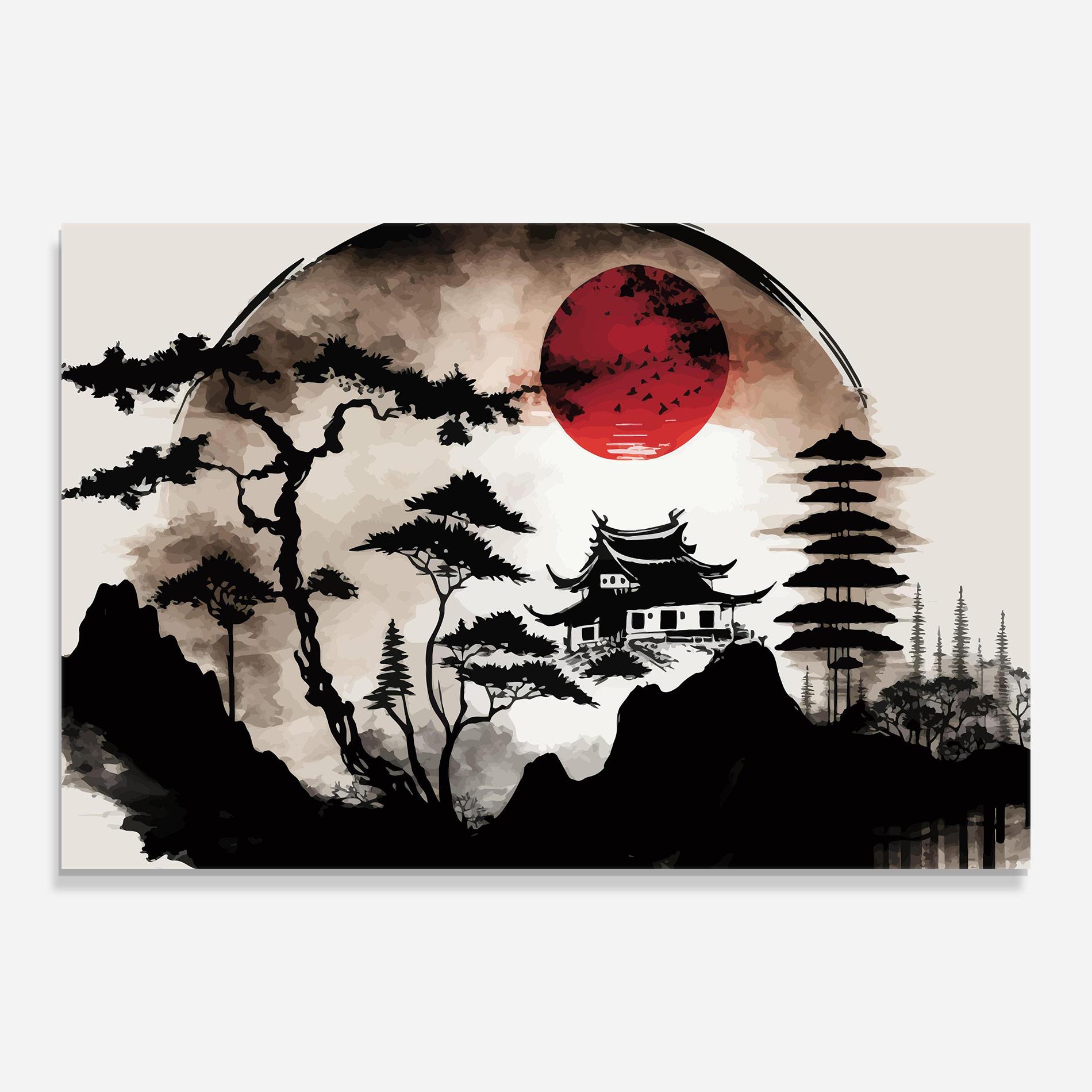 Tablou Sticla Asian Red Moon mockup 0
