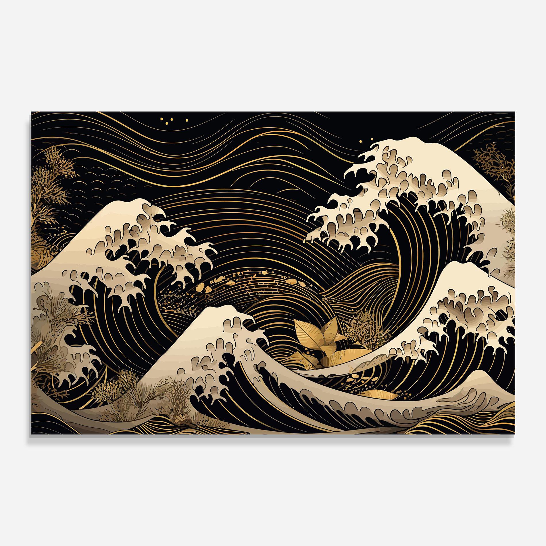 Tablou Sticla Asiatic Gold Wave mockup 0