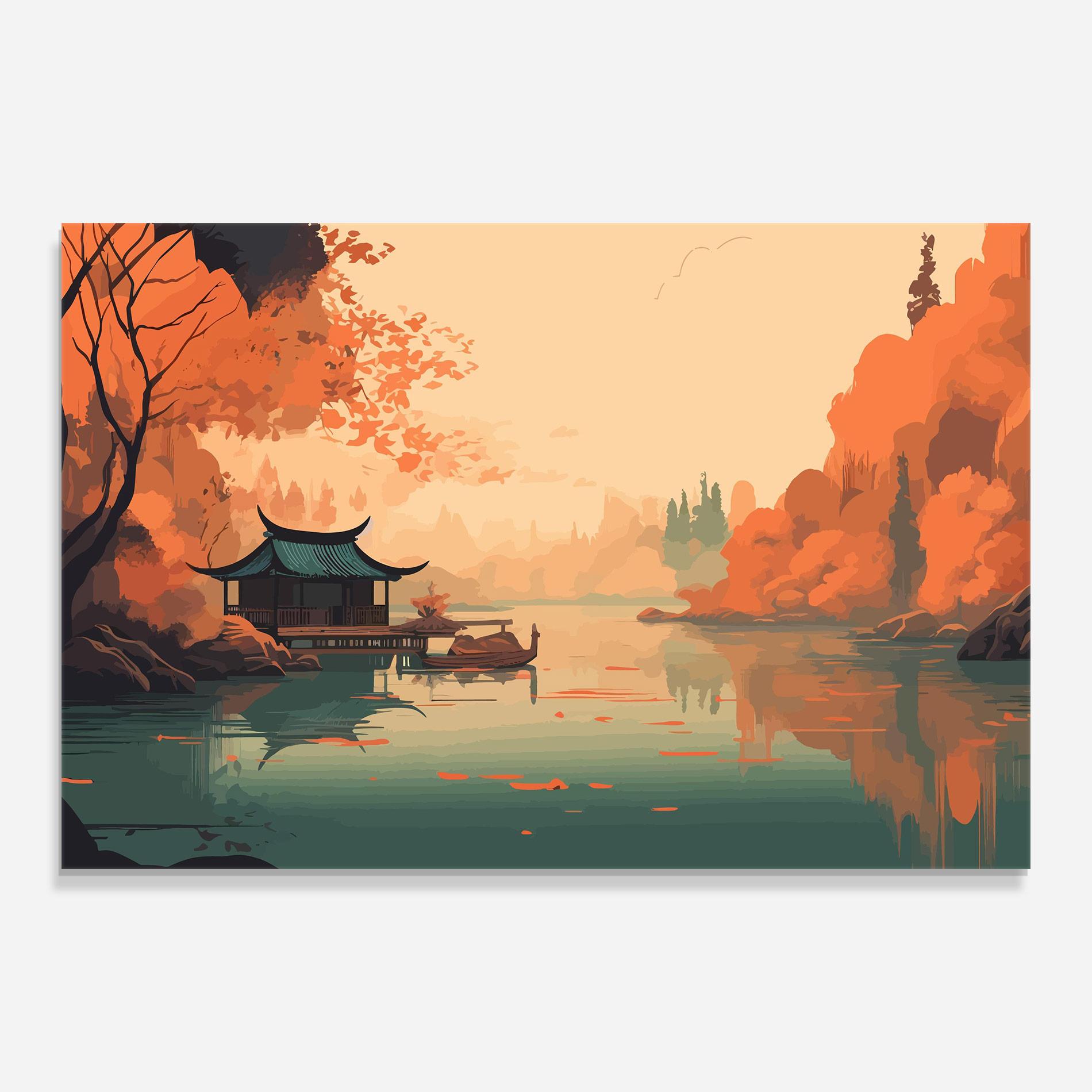 Tablou Sticla Asiatic Lake mockup 0