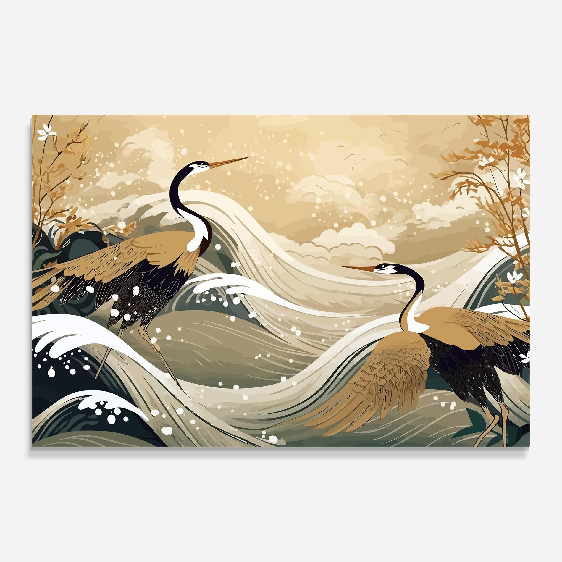 Tablou Sticla Asiatic Snow Bird mockup 0