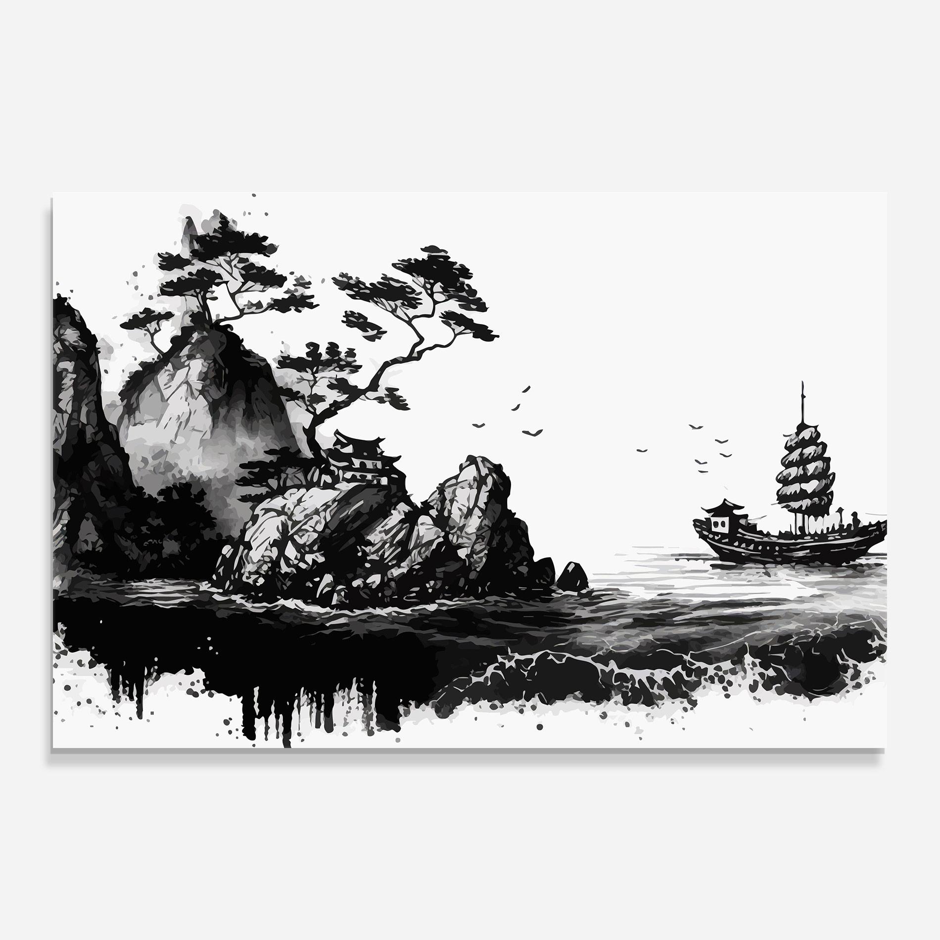 Tablou Sticla Black Asian Mountain mockup 0