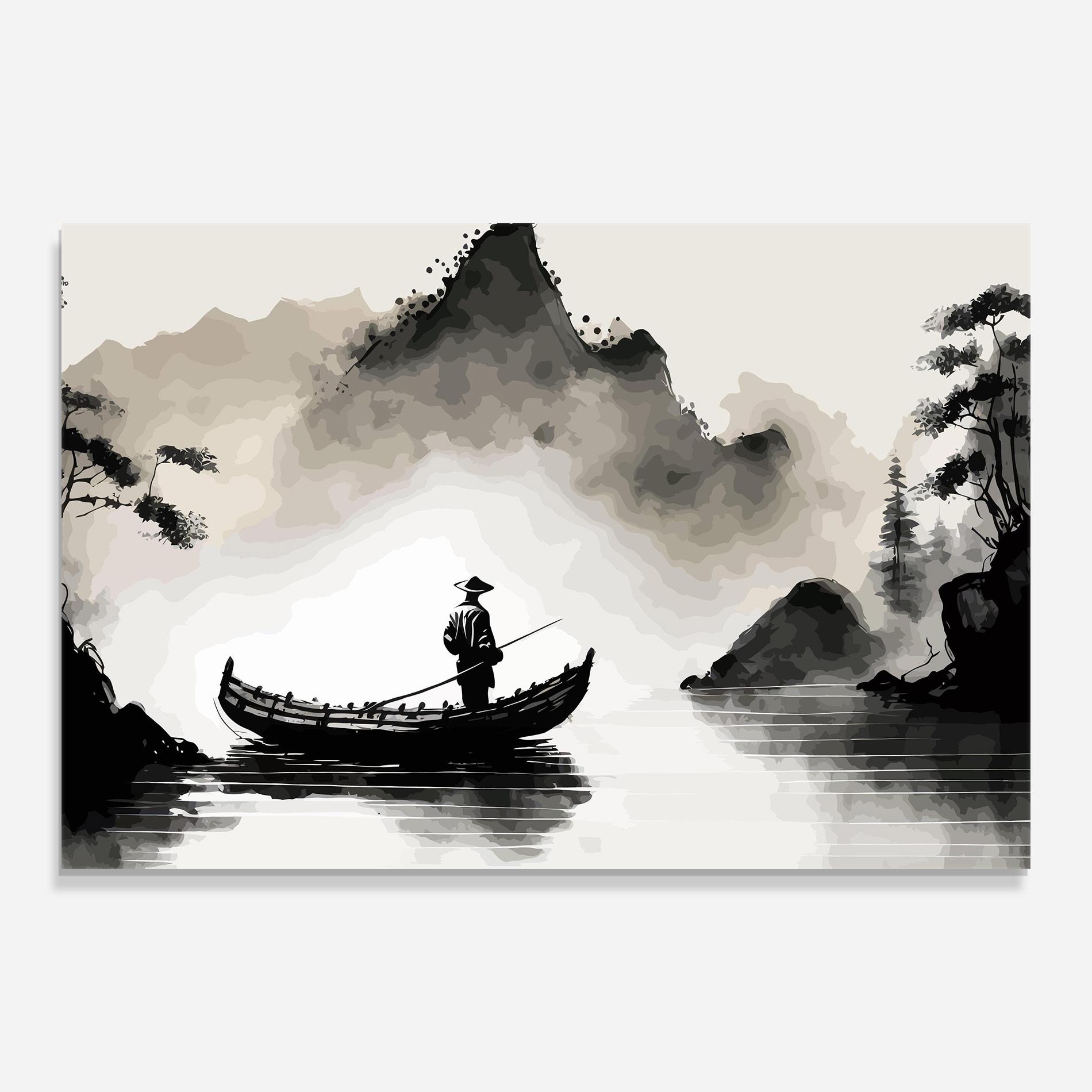 Tablou Sticla Black Ink Boat mockup 0