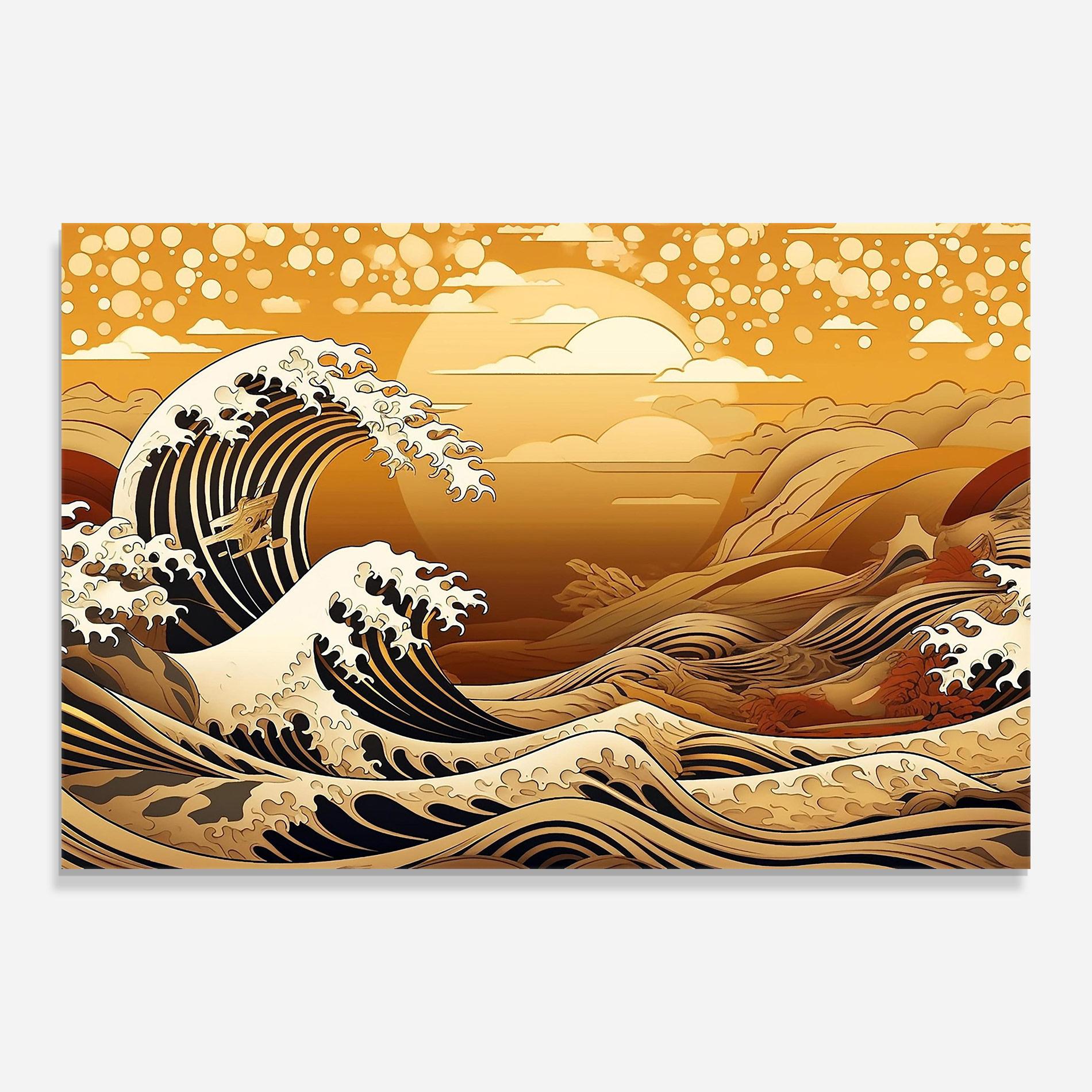Tablou Sticla Black Yellow Waves mockup 0