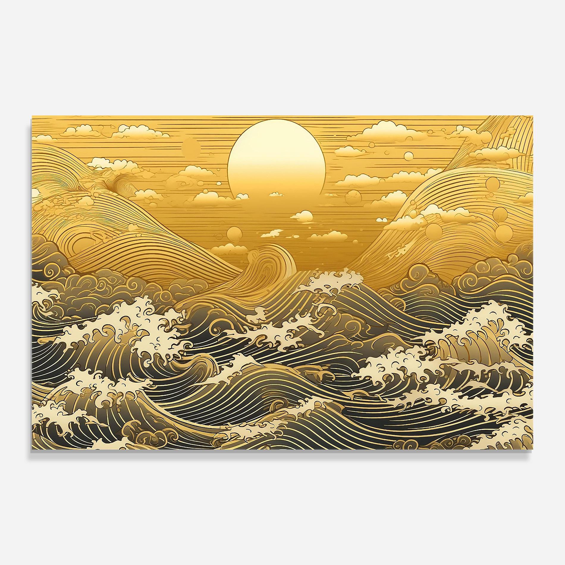 Tablou Sticla Blue Gold Waves mockup 0