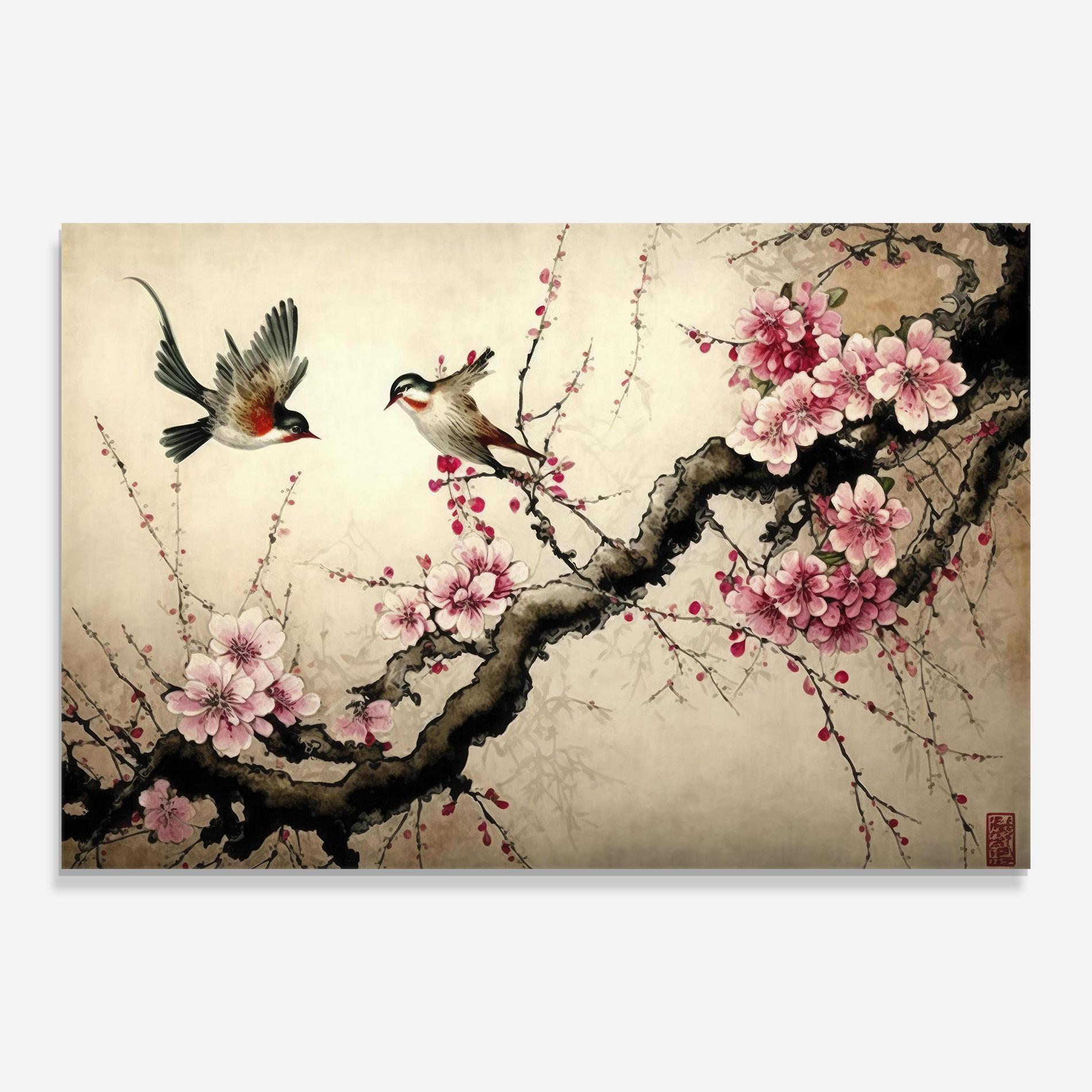 Tablou Sticla Cherry Blossom Birds mockup 0