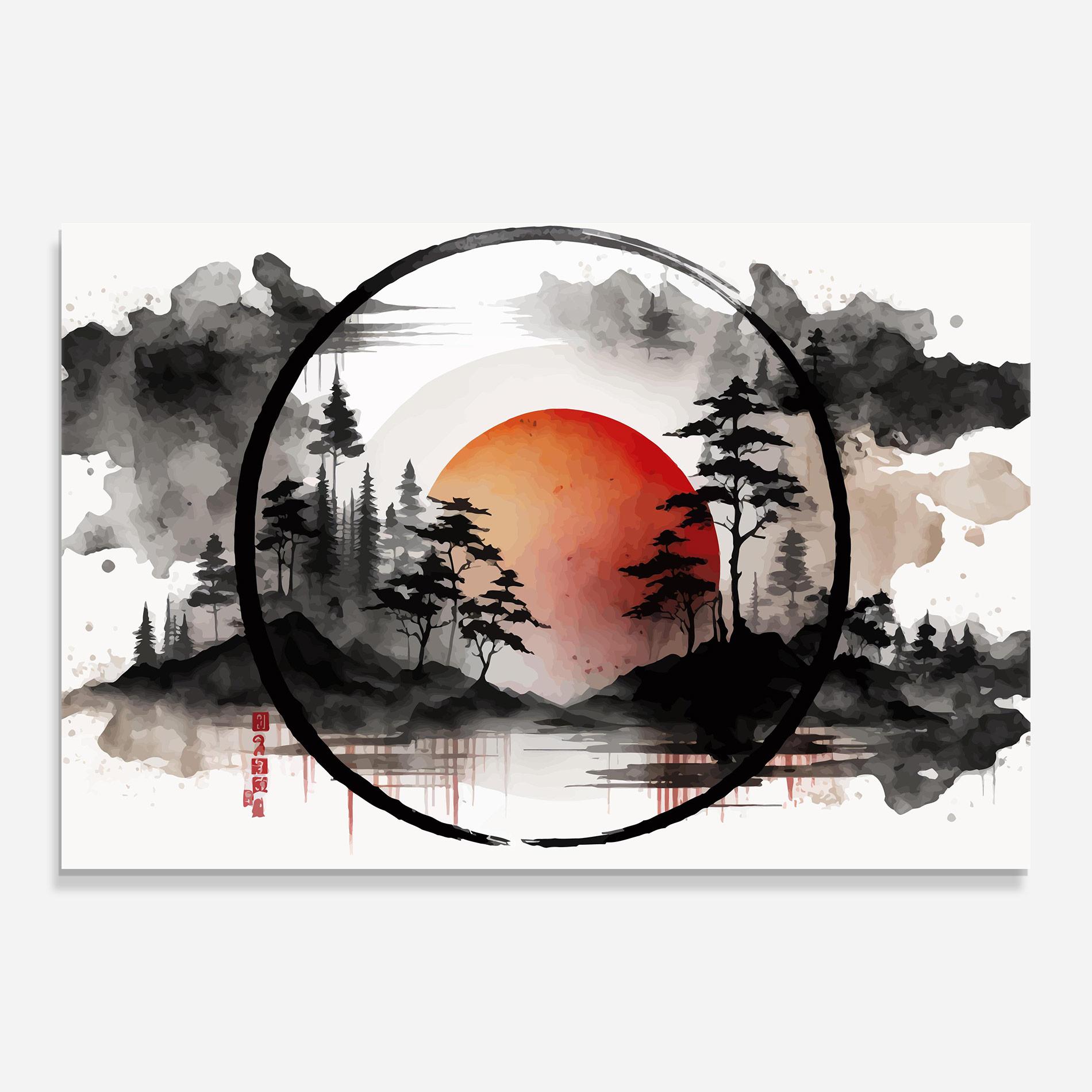 Tablou Sticla Orange Sun Forest mockup 0