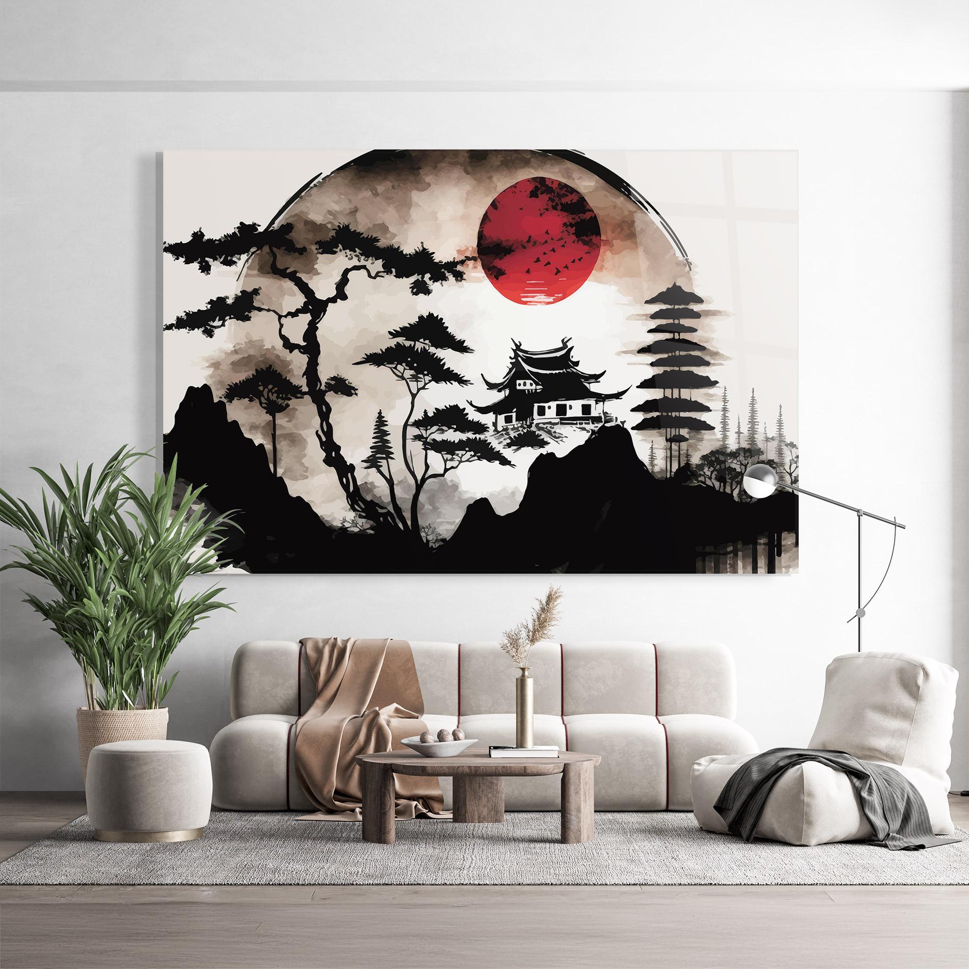 Tablou Sticla Asian Red Moon mockup 9