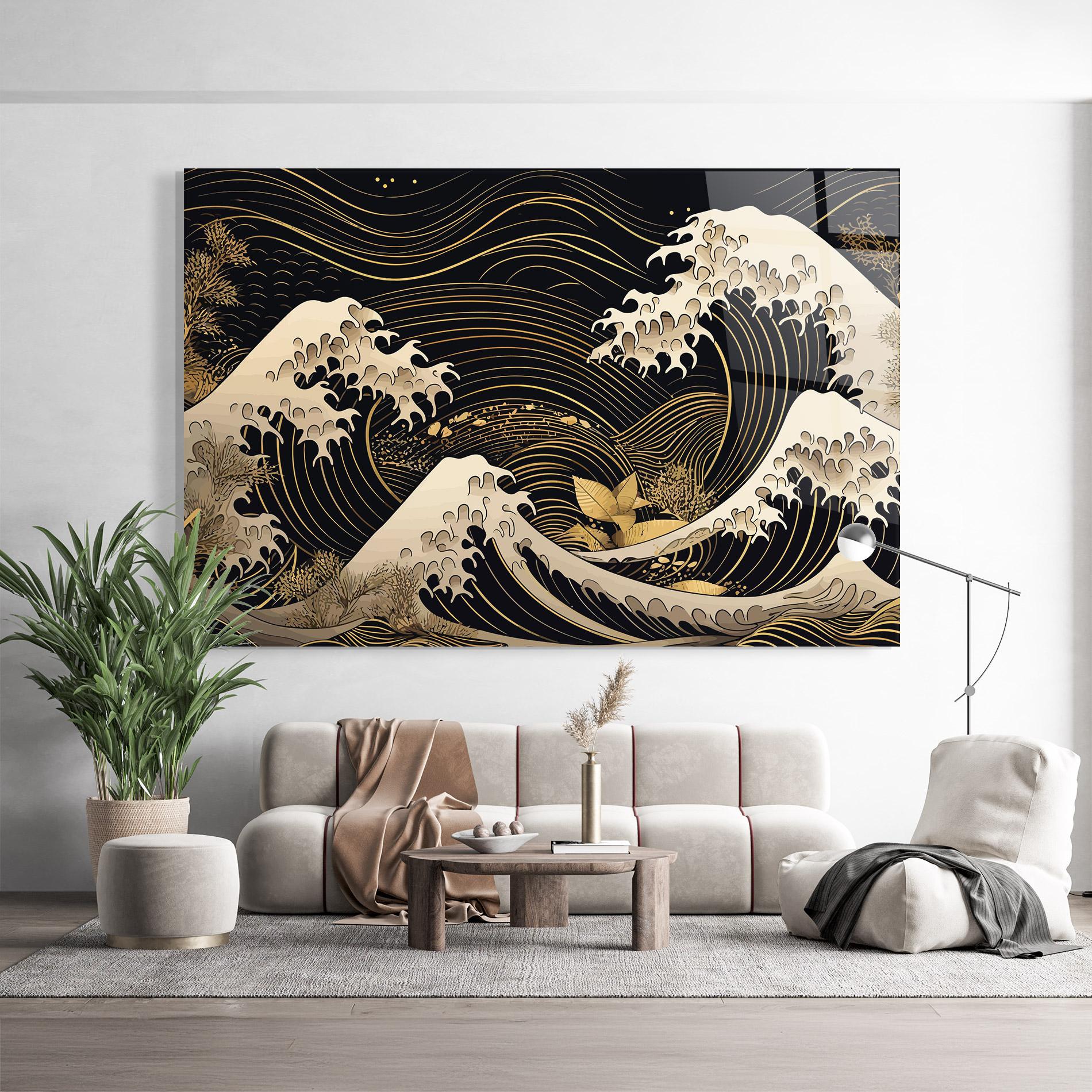 Tablou Sticla Asiatic Gold Wave mockup 9