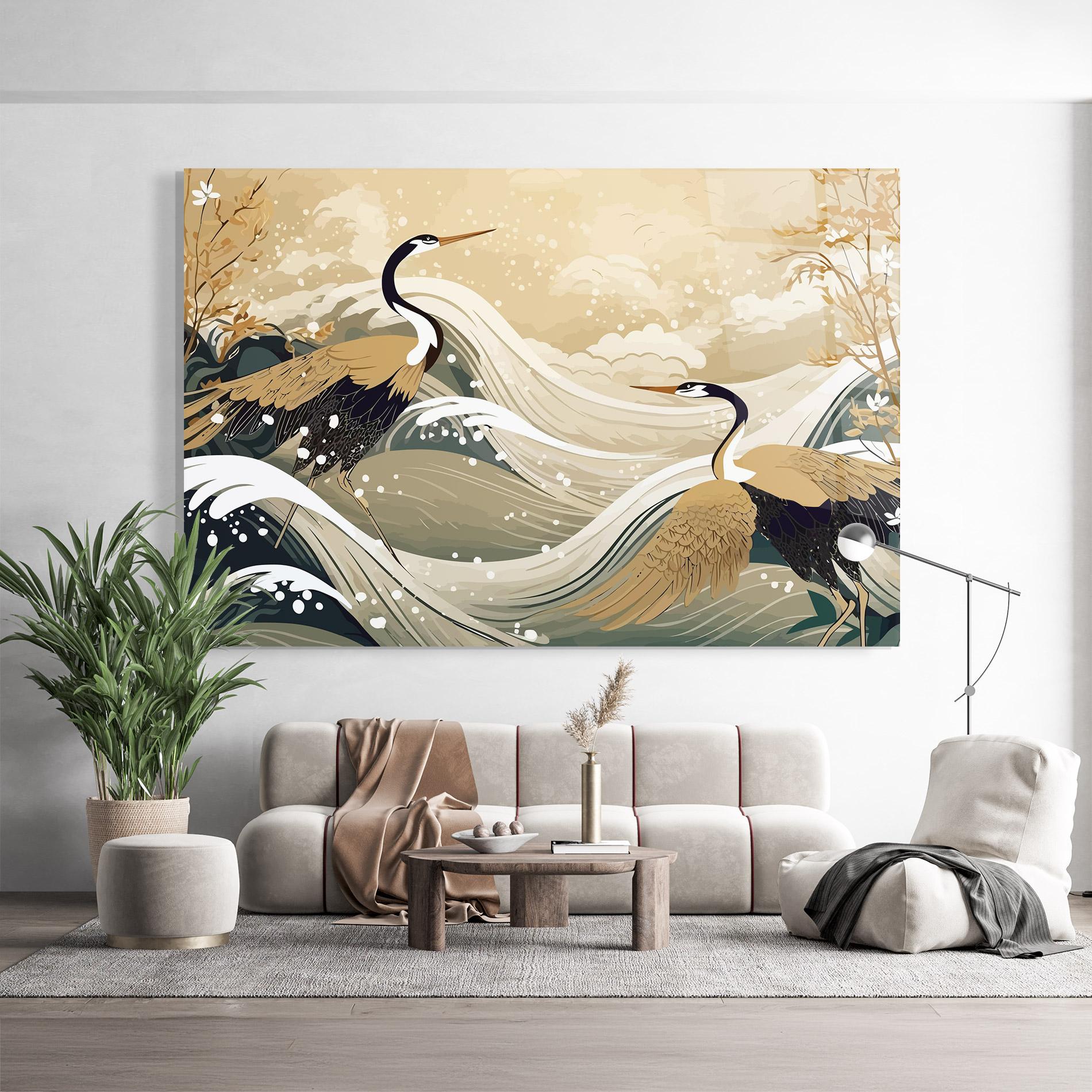 Tablou Sticla Asiatic Snow Bird mockup 9