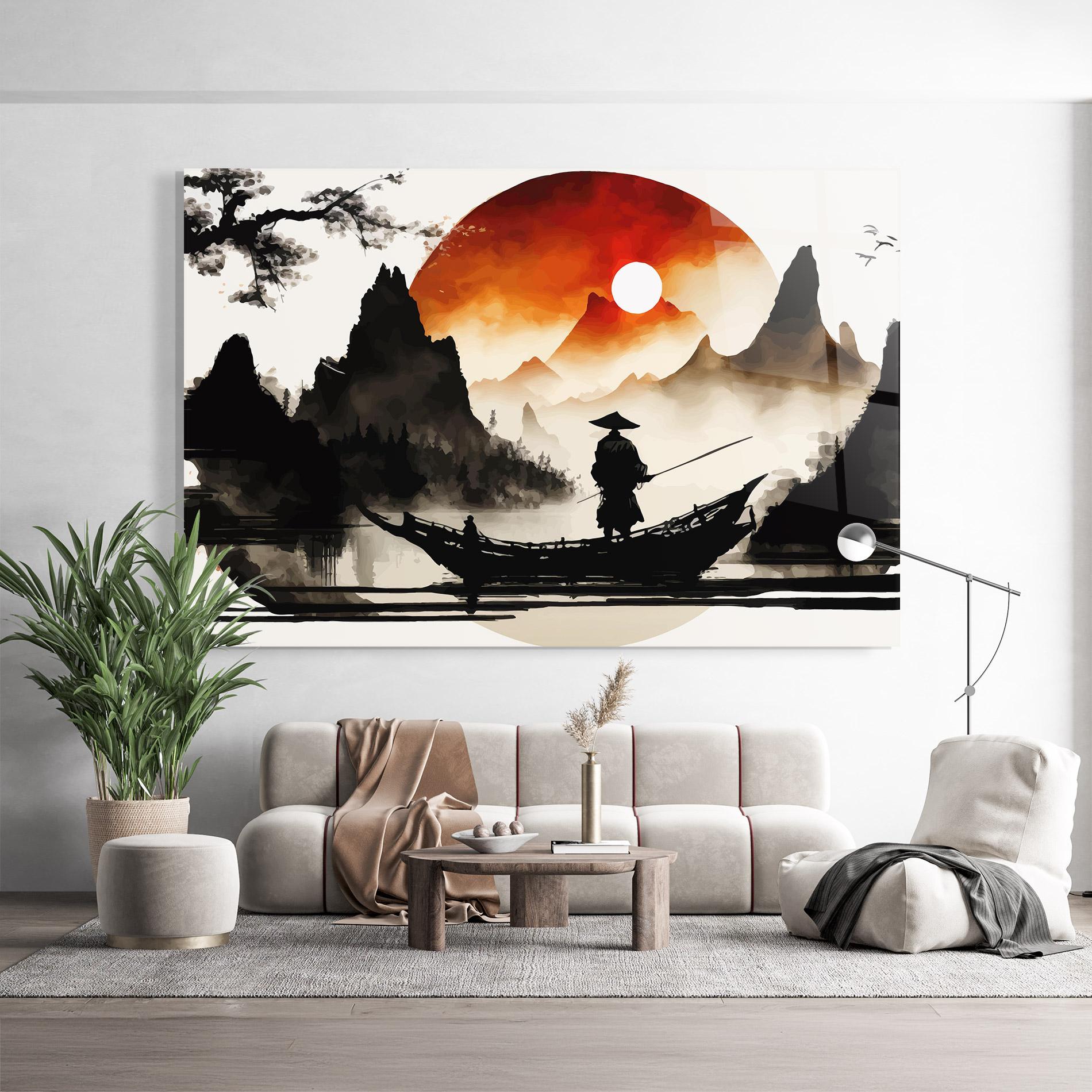 Tablou Sticla Black Asiatic Boat mockup 9