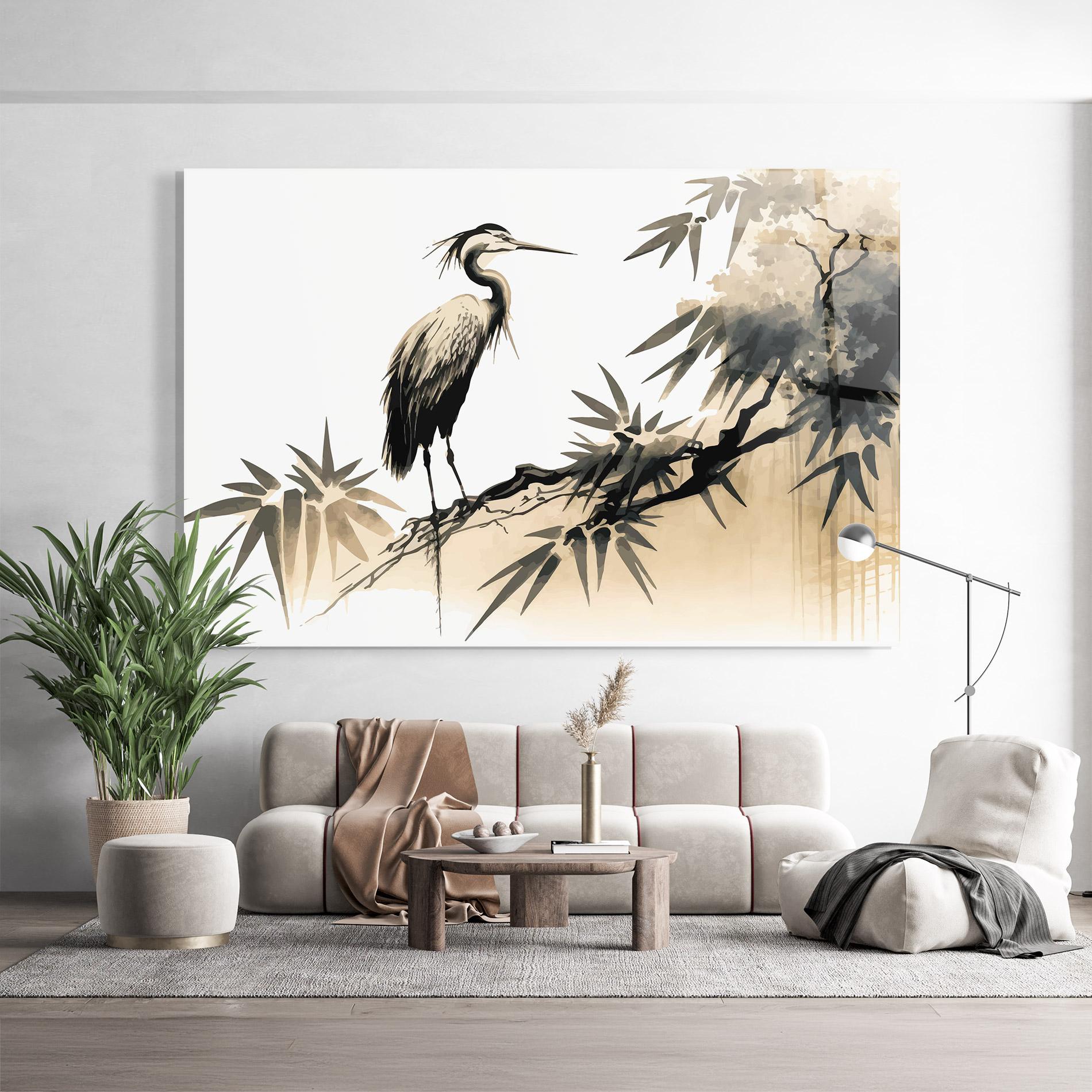 Tablou Sticla Black Cream Bird Art mockup 9