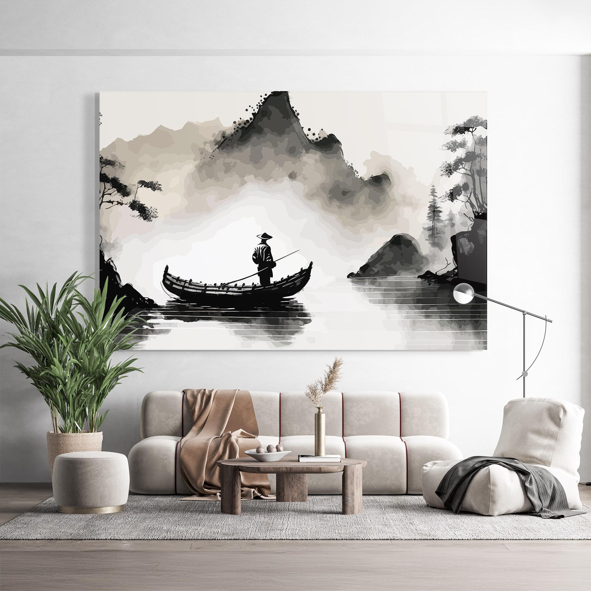 Tablou Sticla Black Ink Boat mockup 9