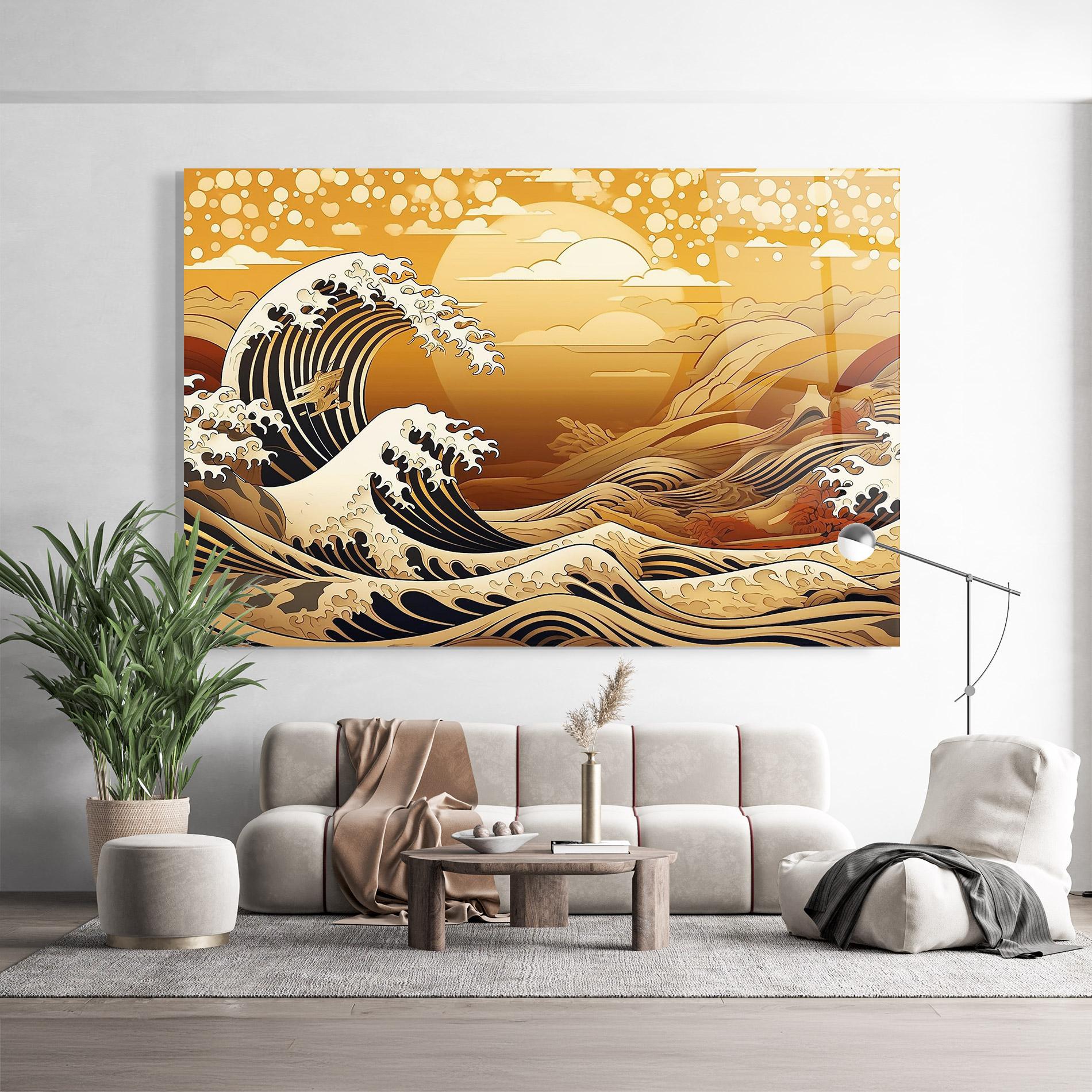 Tablou Sticla Black Yellow Waves mockup 9