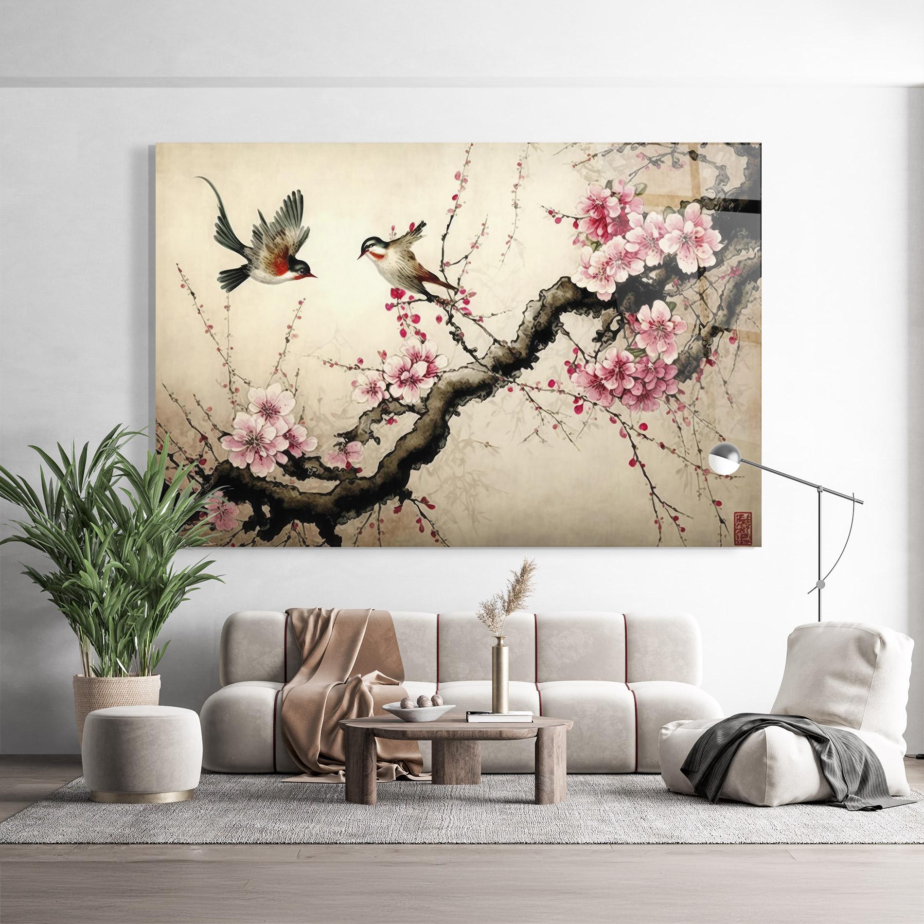 Tablou Sticla Cherry Blossom Birds mockup 9