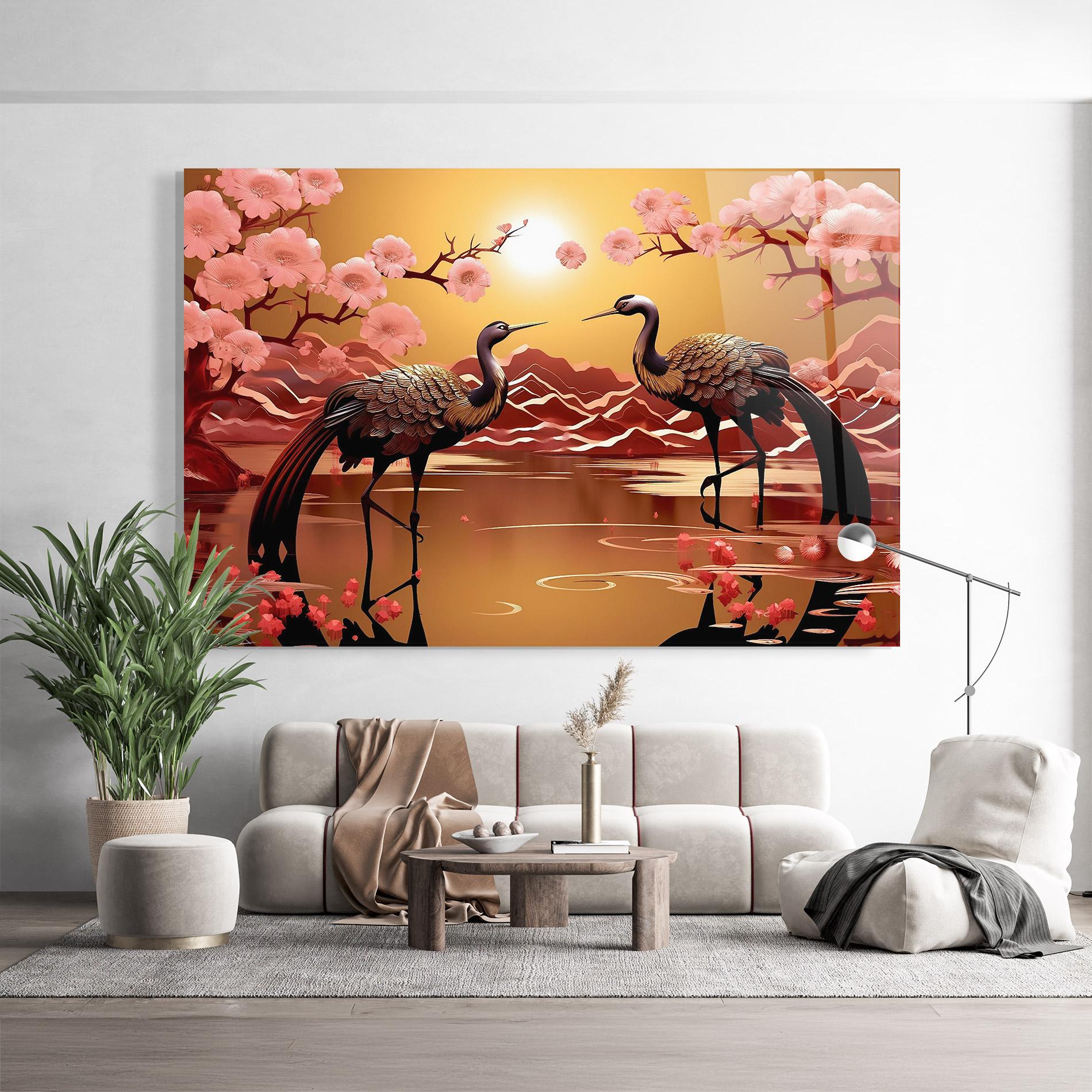 Tablou Sticla Chinese Birds mockup 9