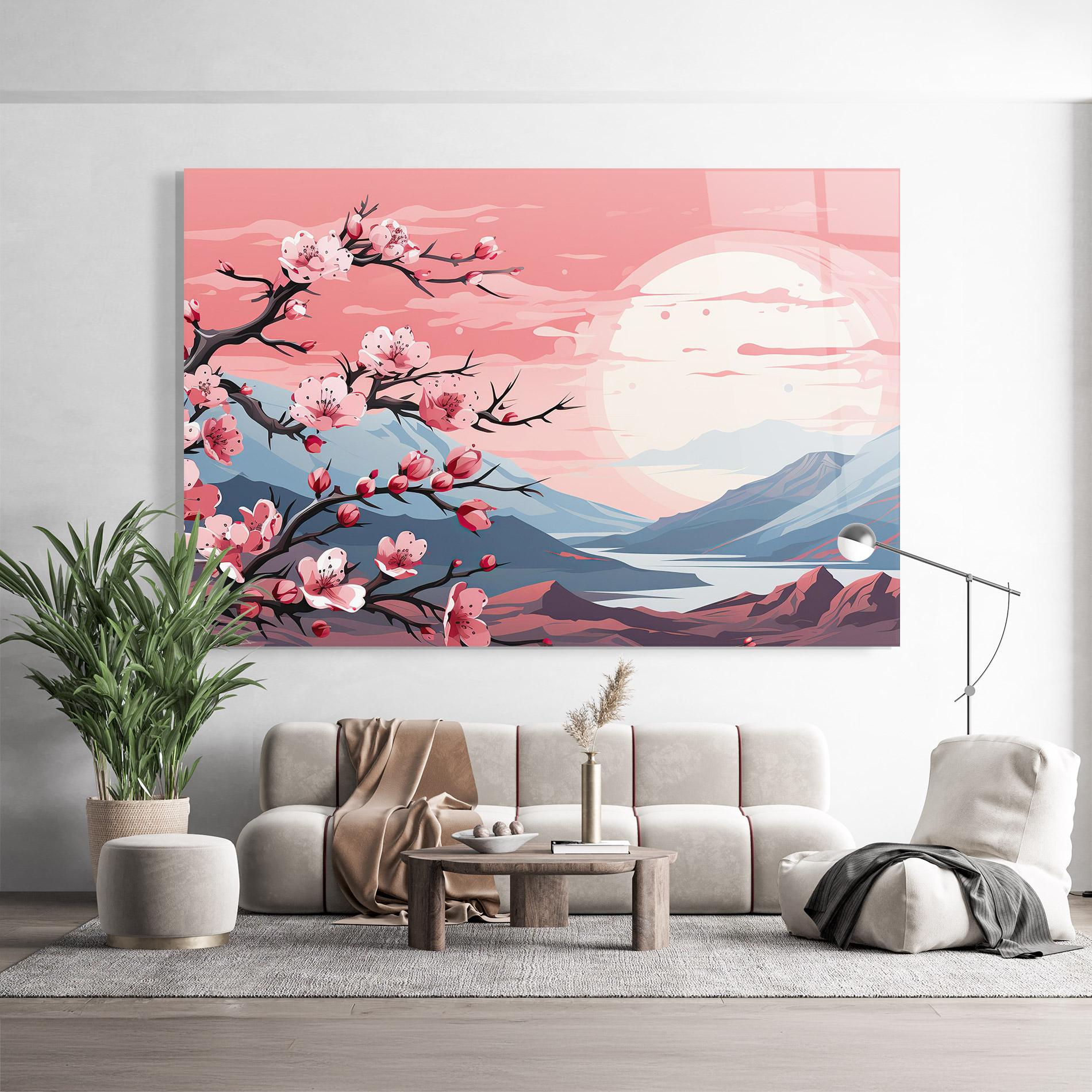 Tablou Sticla Chinese Cherry Blossoms mockup 9