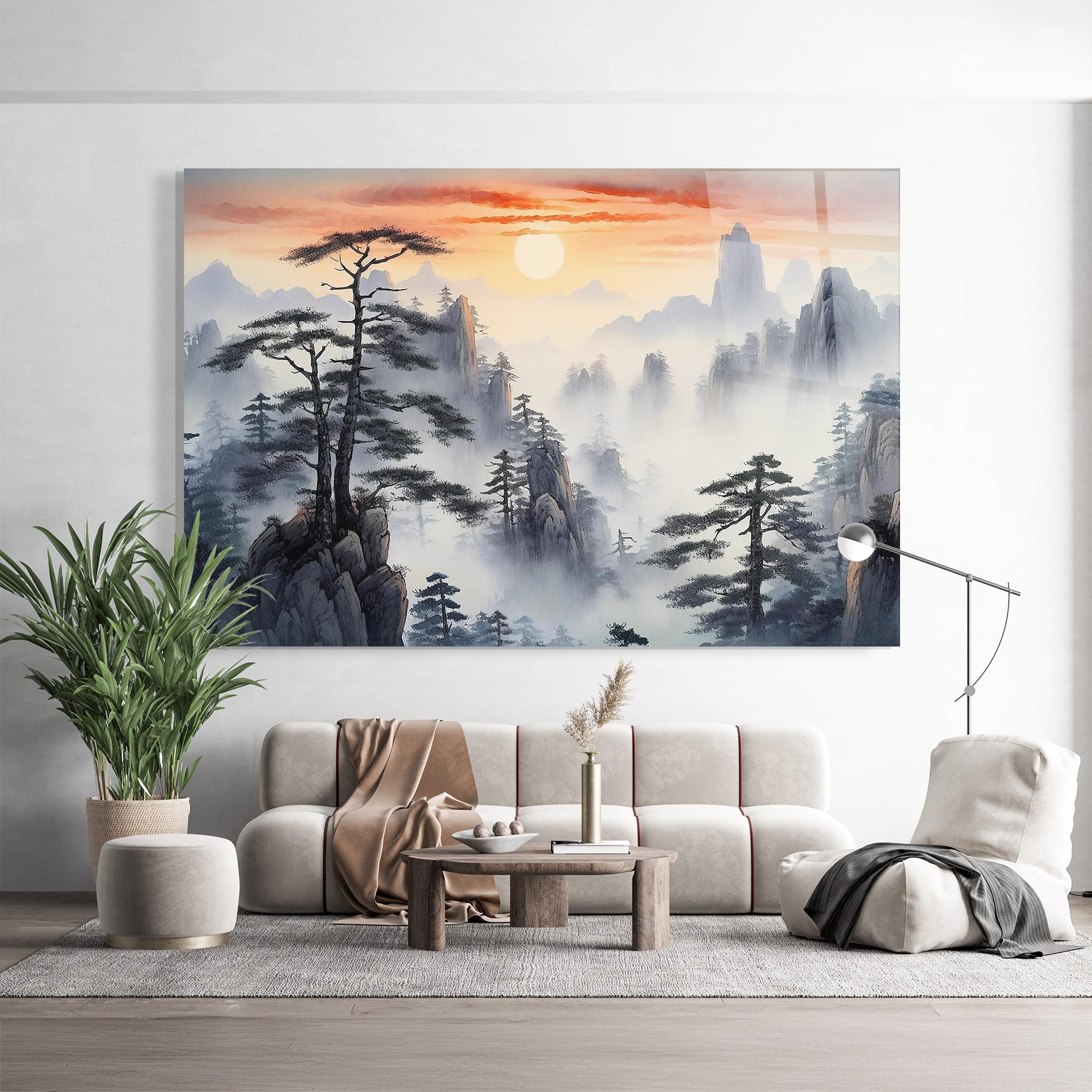 Tablou Sticla Fog Trees mockup 9