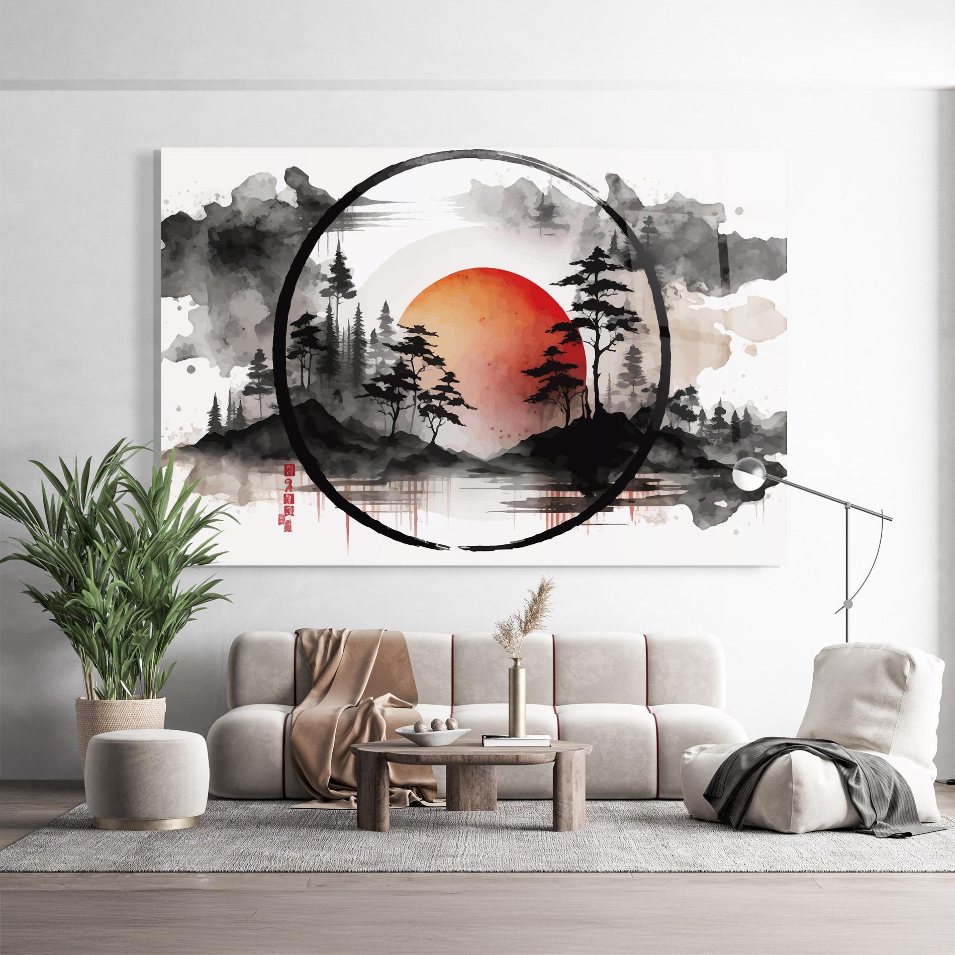 Tablou Sticla Orange Sun Forest mockup 9