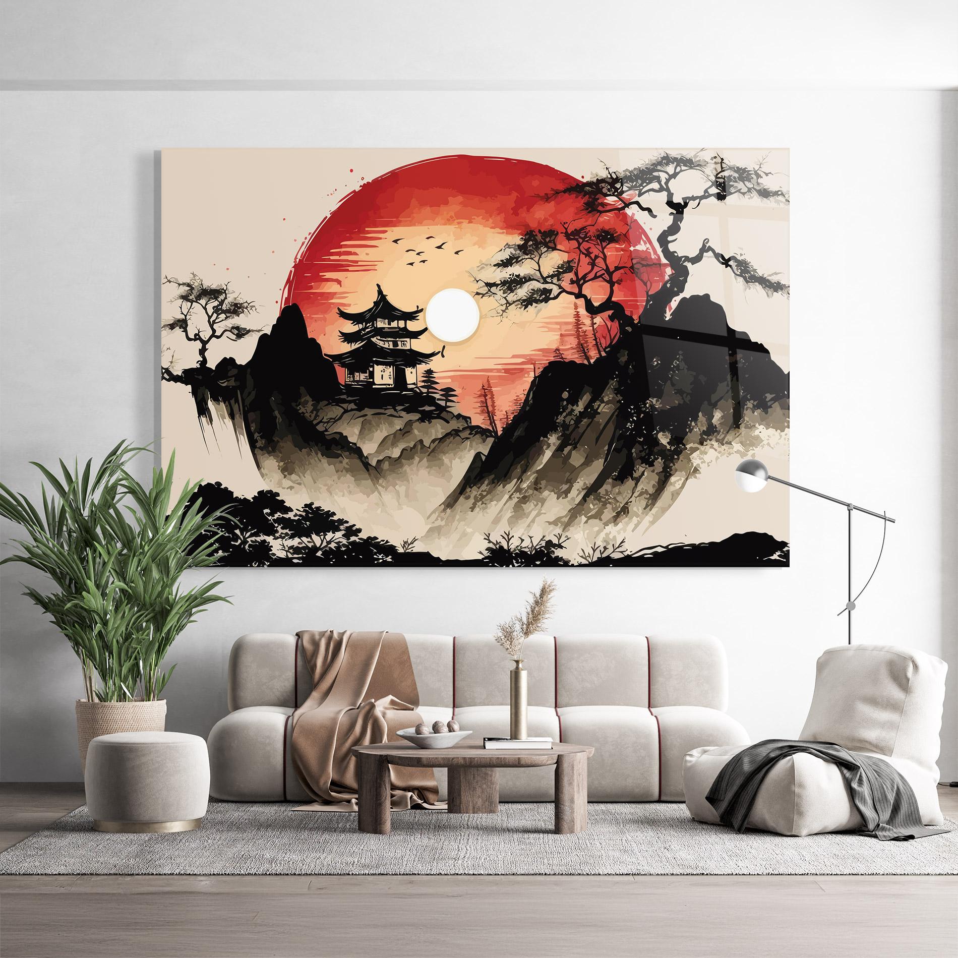 Tablou Sticla Sunset Asian View mockup 9