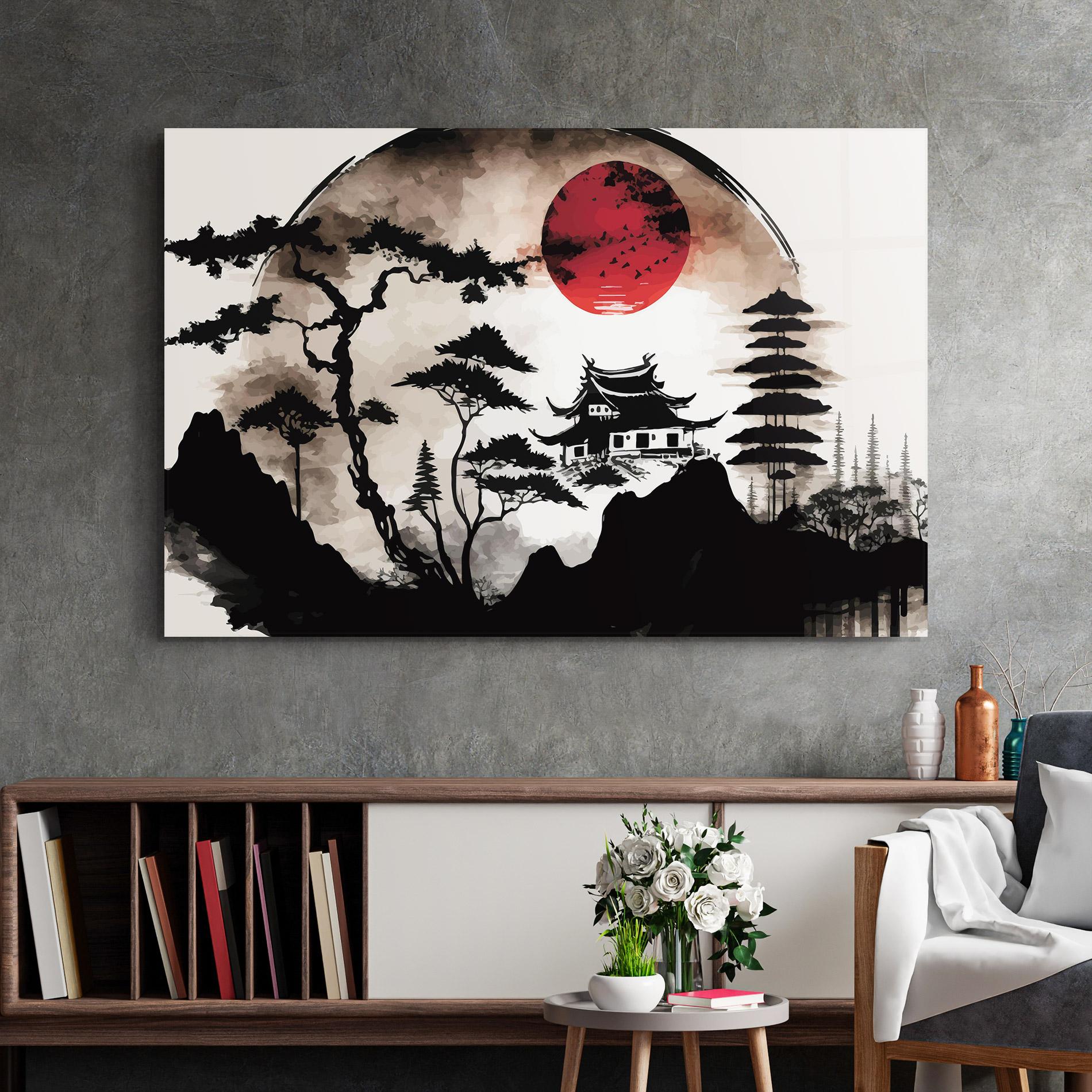 Tablou Sticla Asian Red Moon mockup 2
