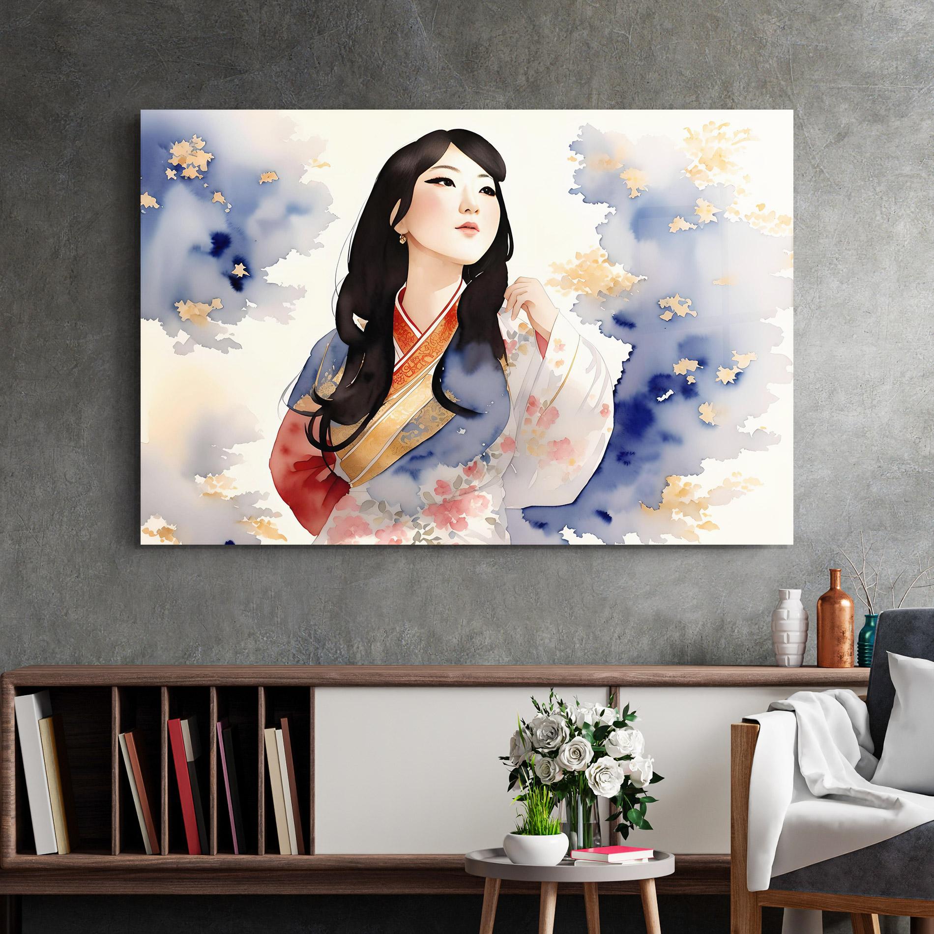 Tablou Sticla Asian Woman Dancing mockup 2