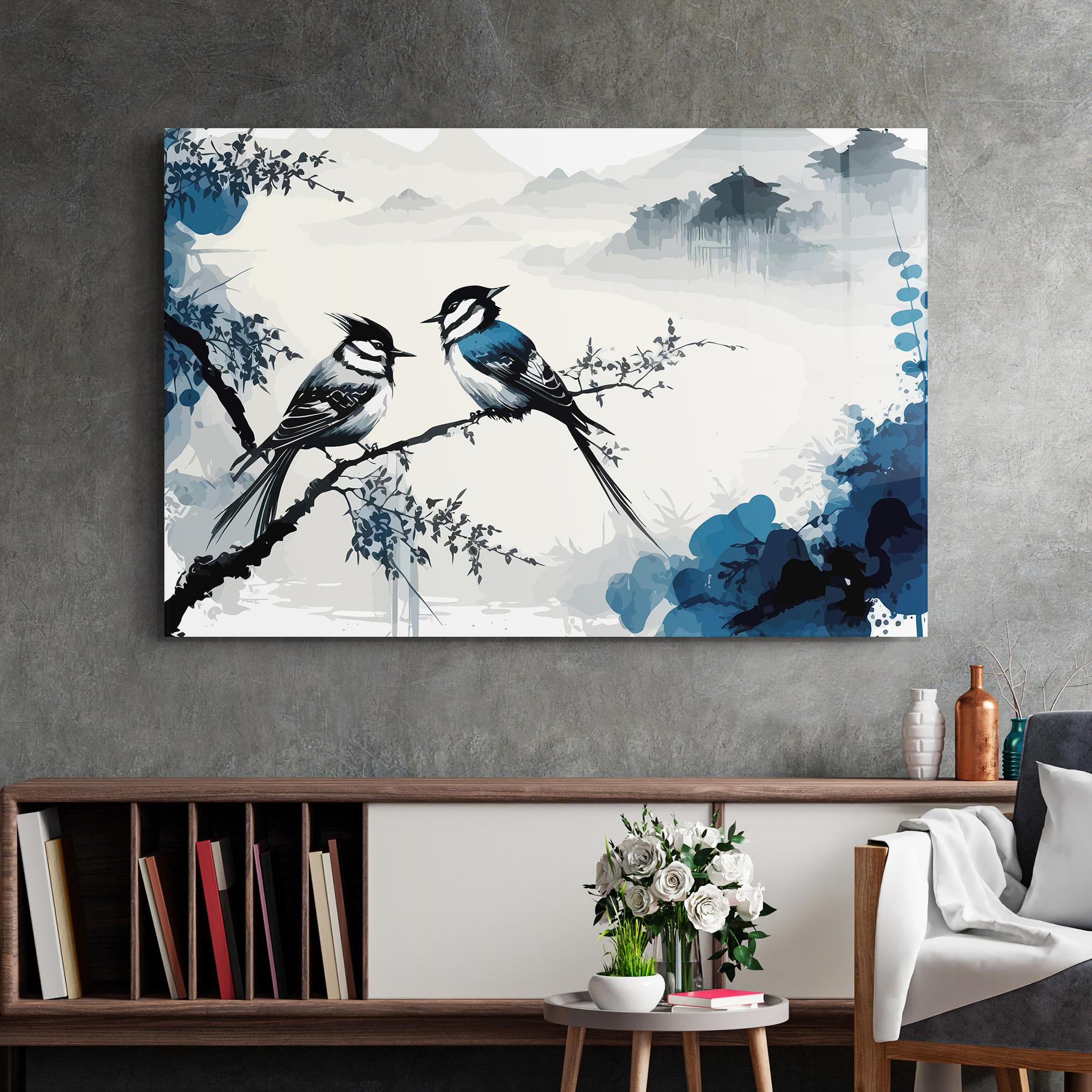 Tablou Sticla Asiatic Blue Bird mockup 2