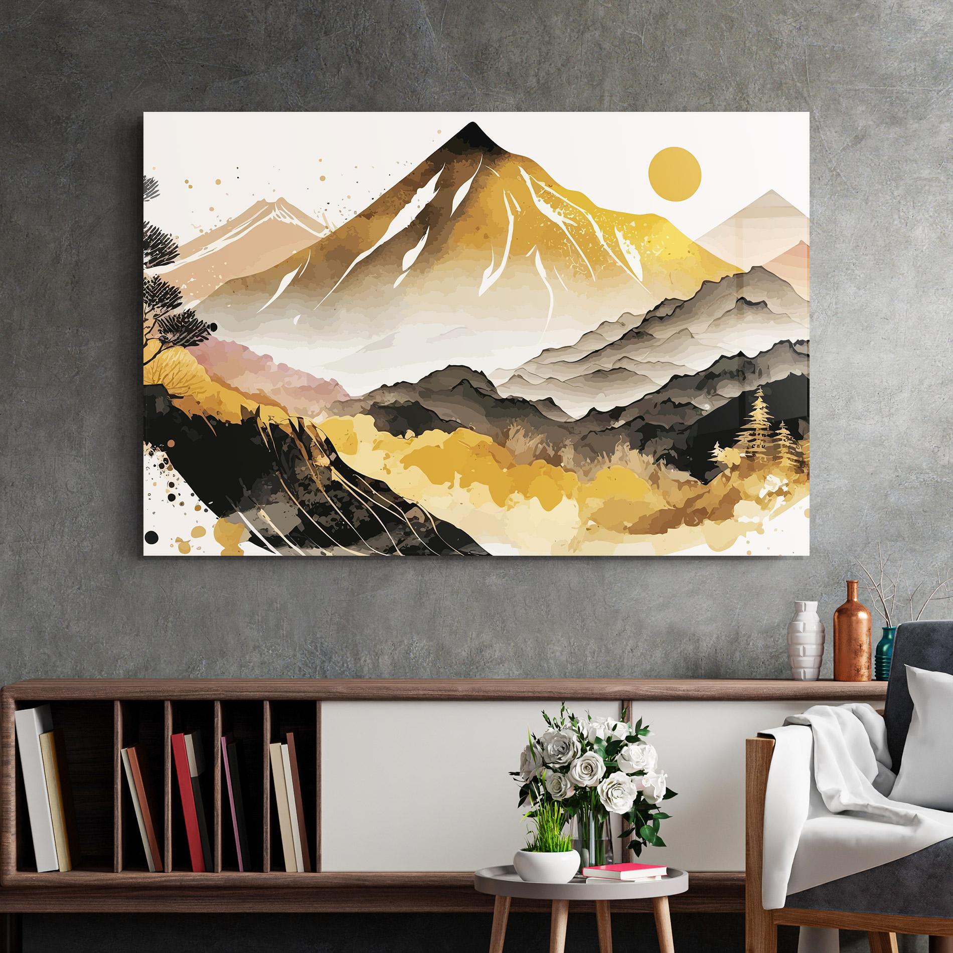 Tablou Sticla Asiatic Gold Mountain mockup 2