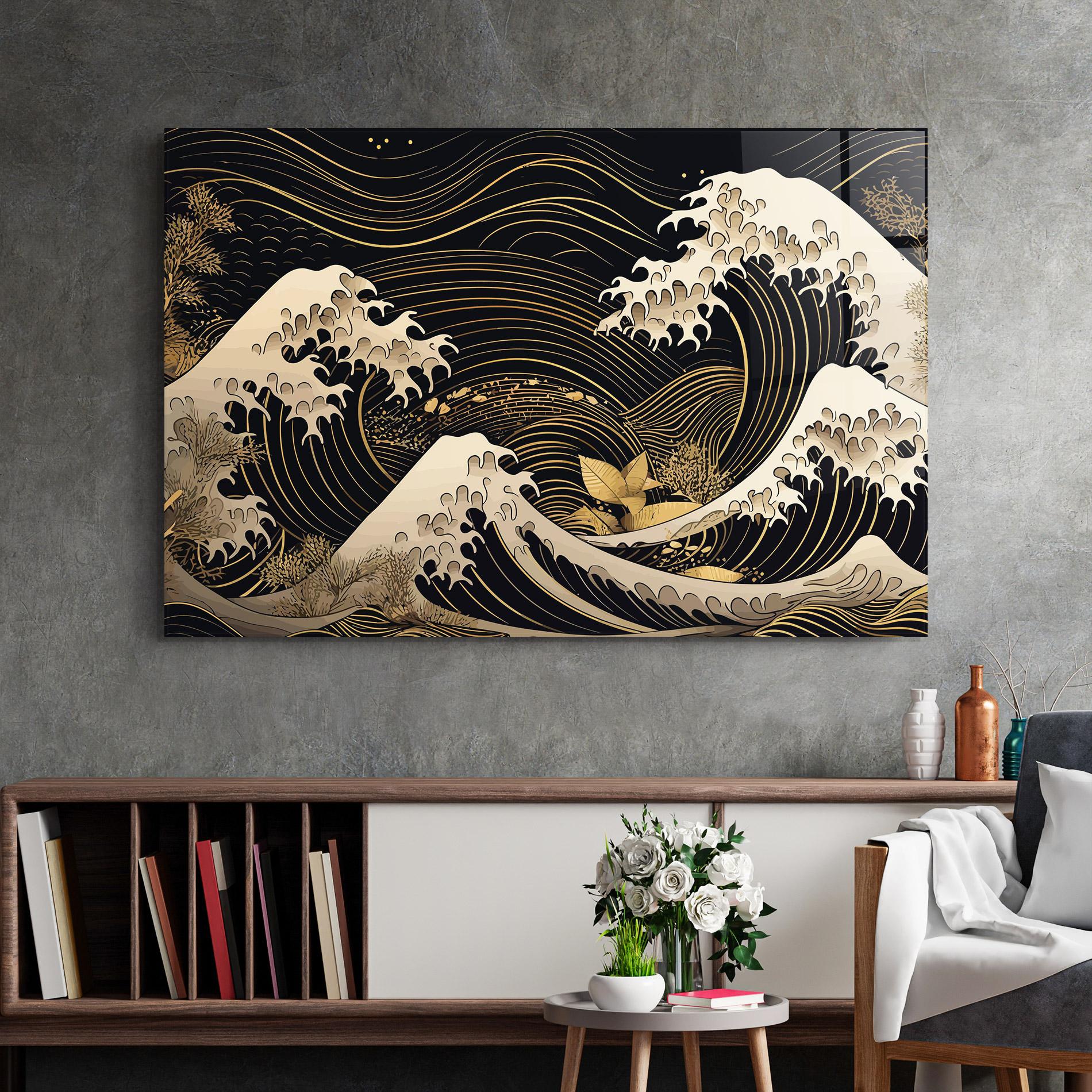 Tablou Sticla Asiatic Gold Wave mockup 2
