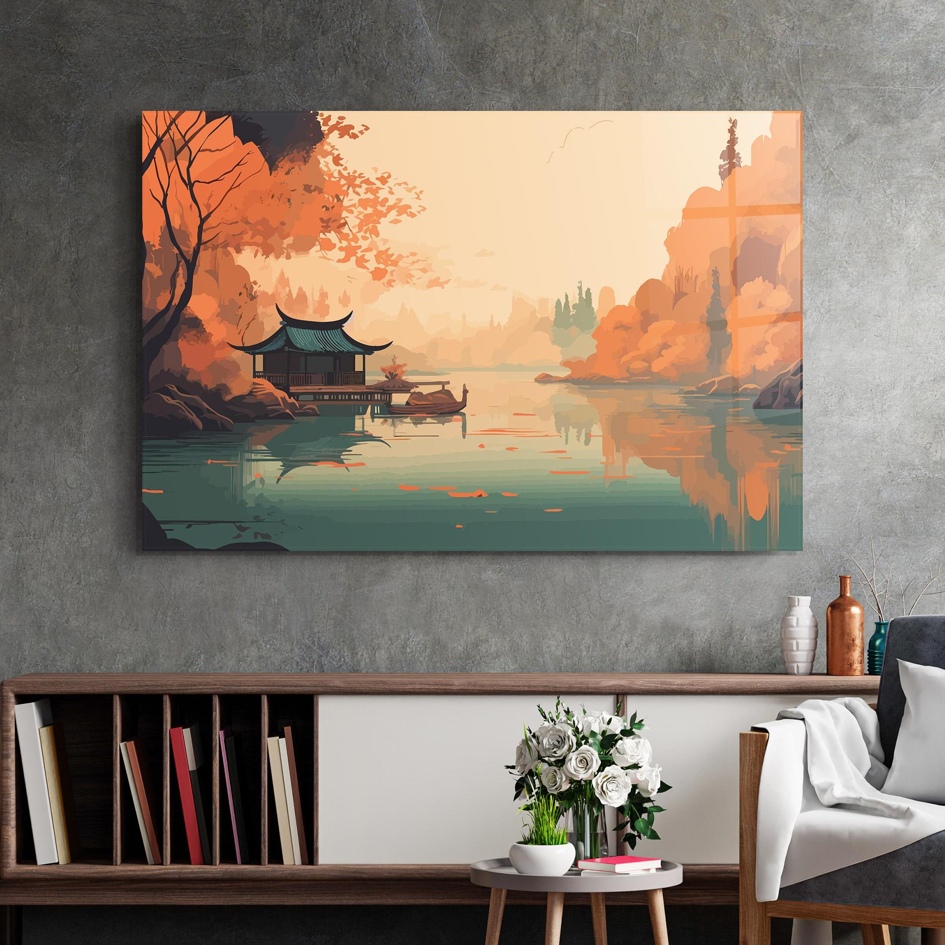 Tablou Sticla Asiatic Lake mockup 2