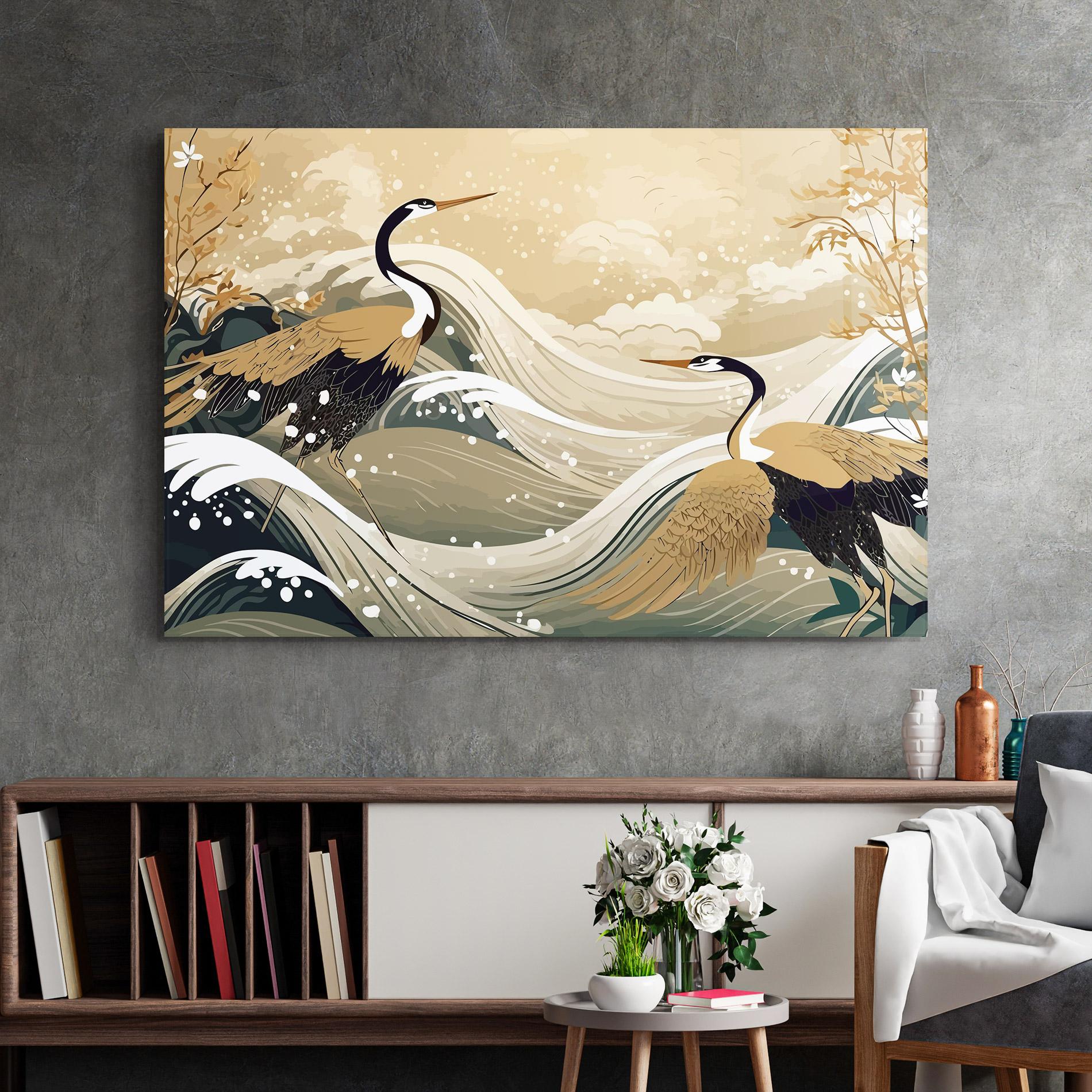 Tablou Sticla Asiatic Snow Bird mockup 2