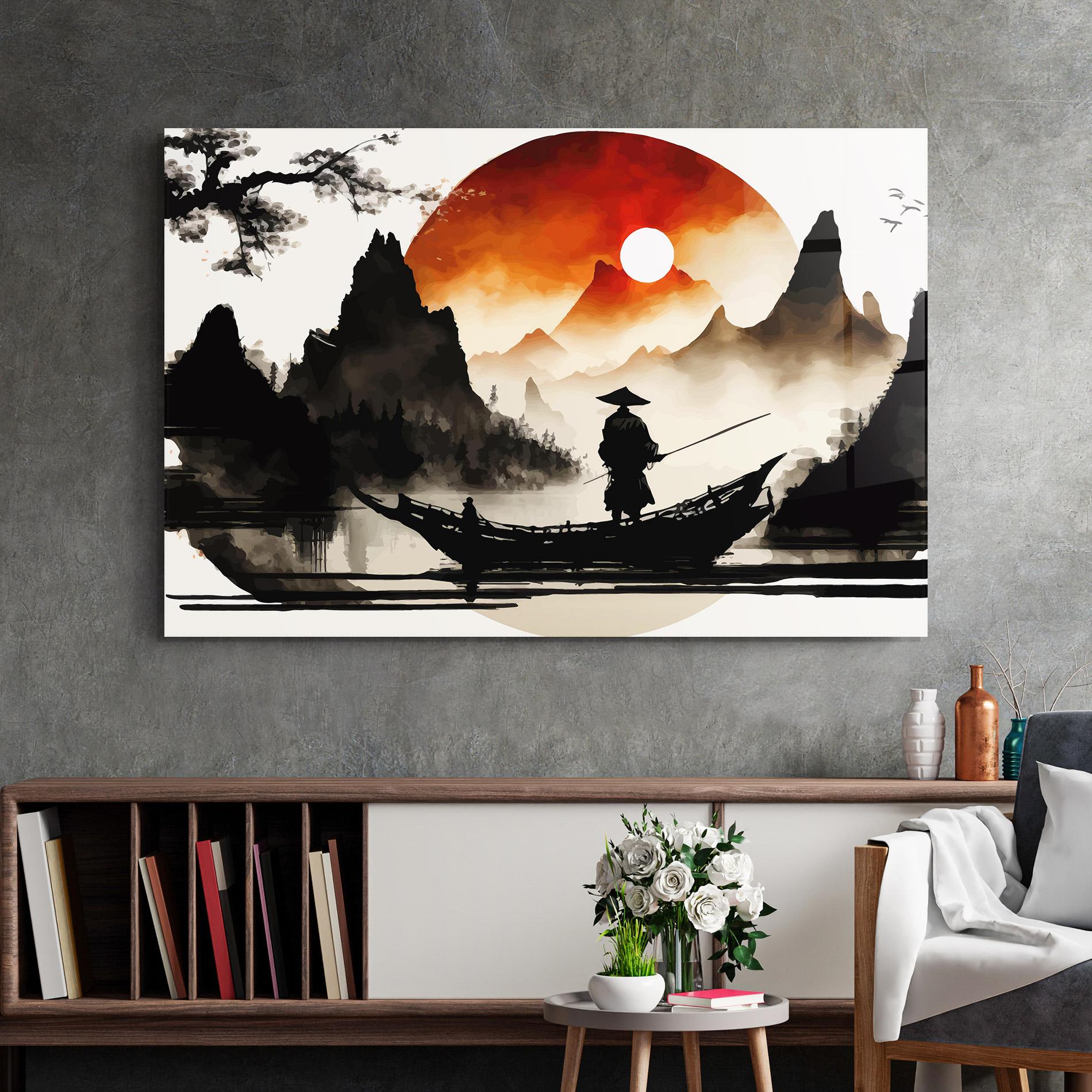 Tablou Sticla Black Asiatic Boat mockup 2