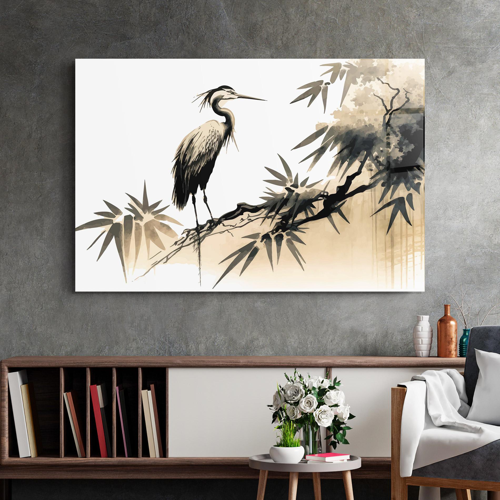 Tablou Sticla Black Cream Bird Art mockup 2