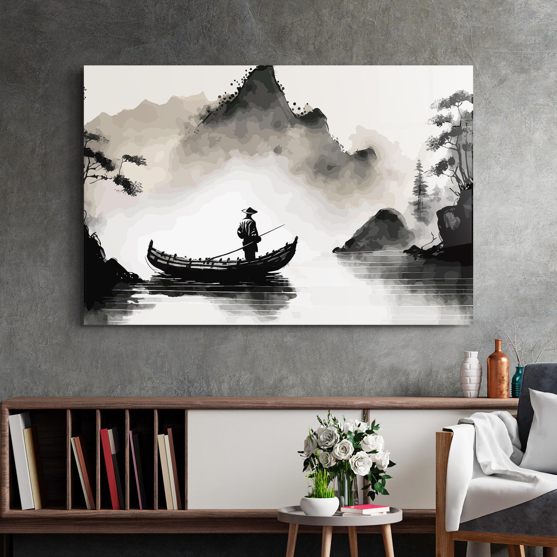 Tablou Sticla Black Ink Boat mockup 2