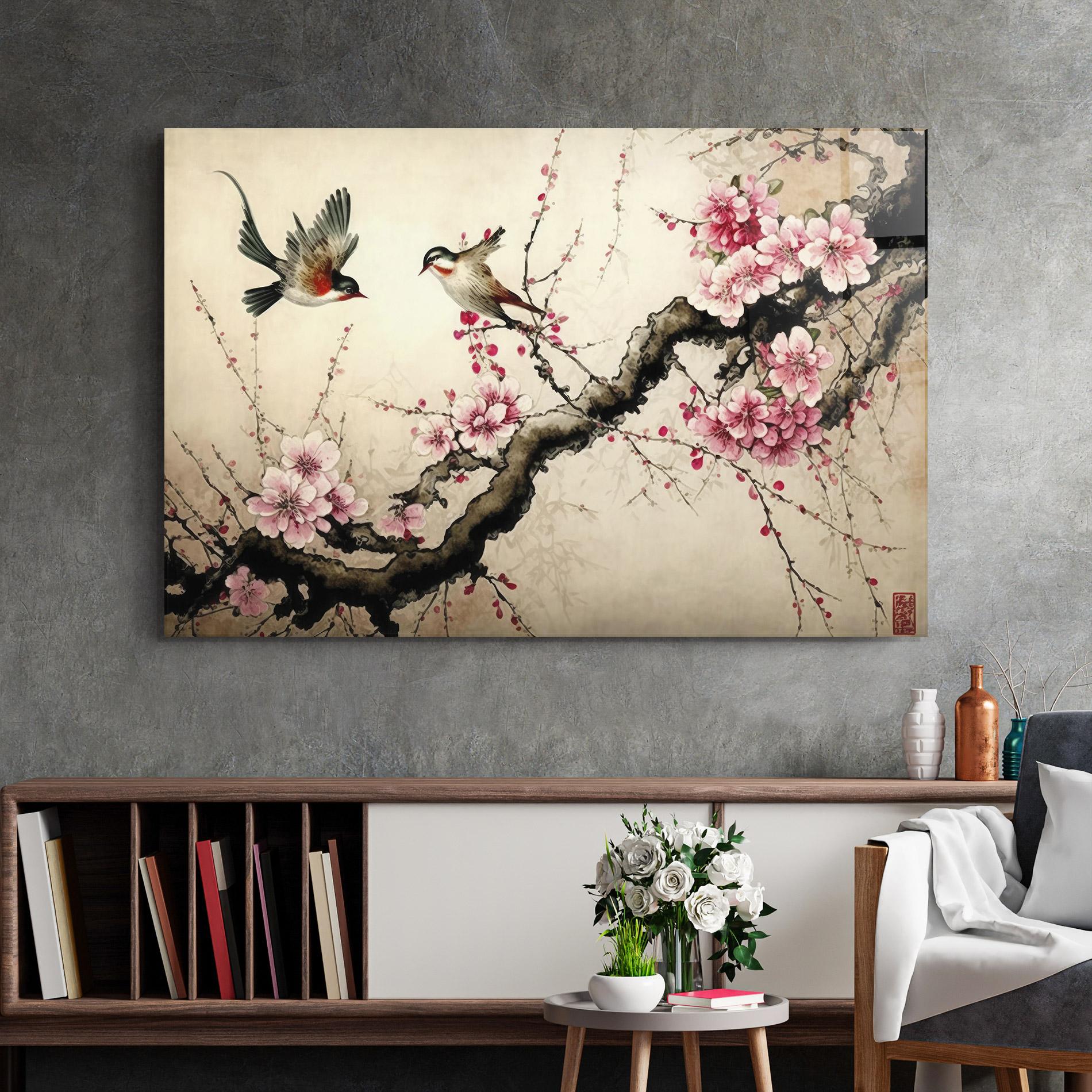 Tablou Sticla Cherry Blossom Birds mockup 2